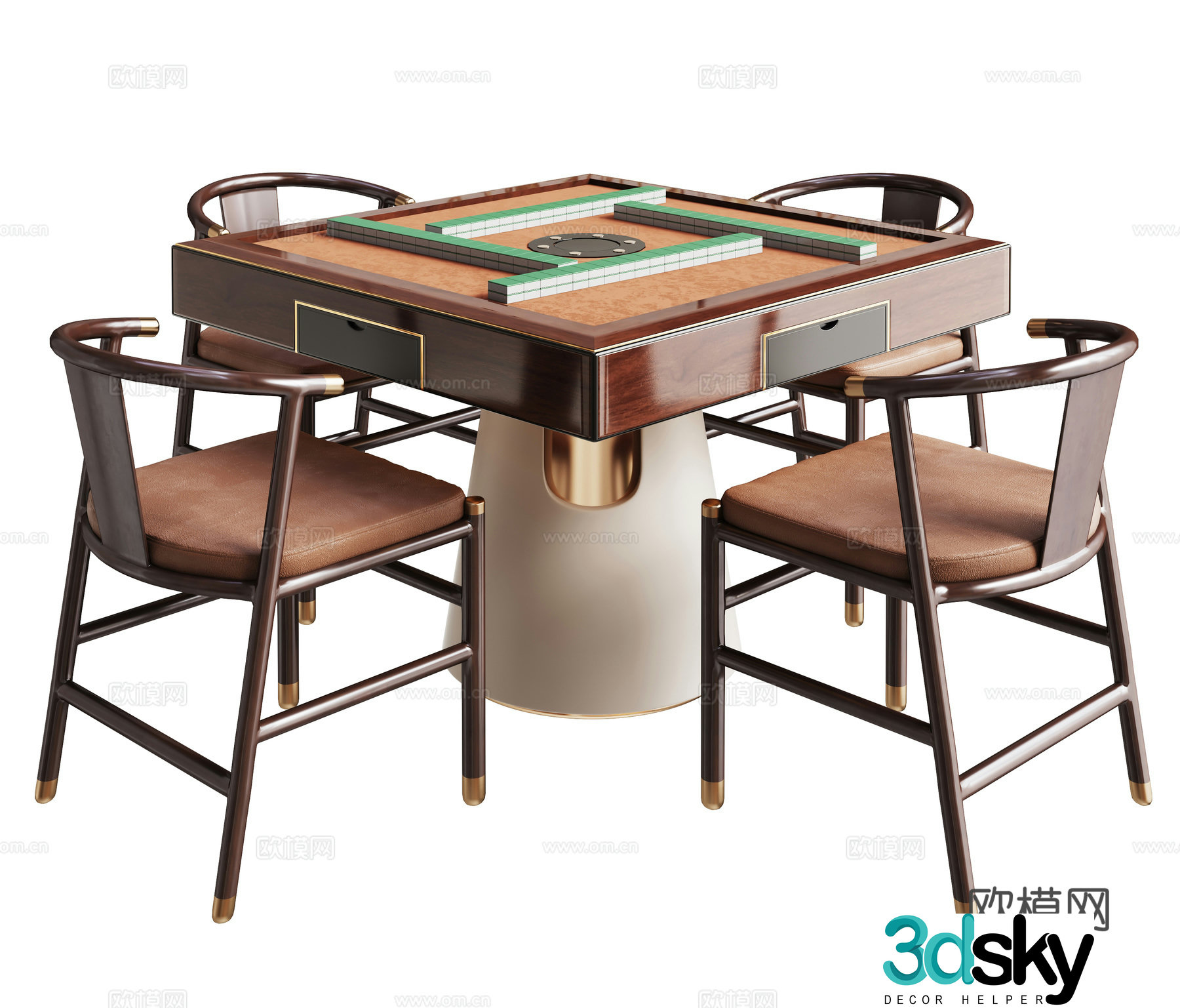 New Chinese Mahjong Table and Chair Group 3D Model