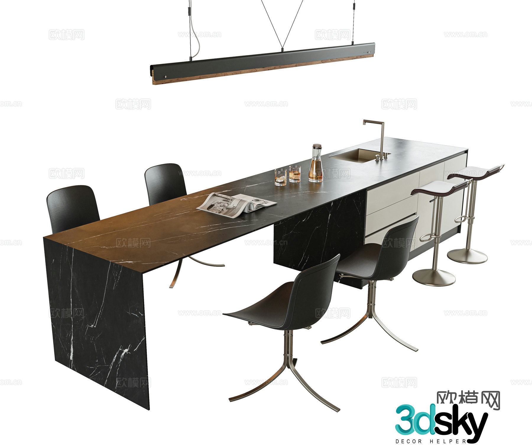 Dining table and chair combination Bar dining table Rock table Minimalist dining chair Stainless steel dining chair Single chair 3D model