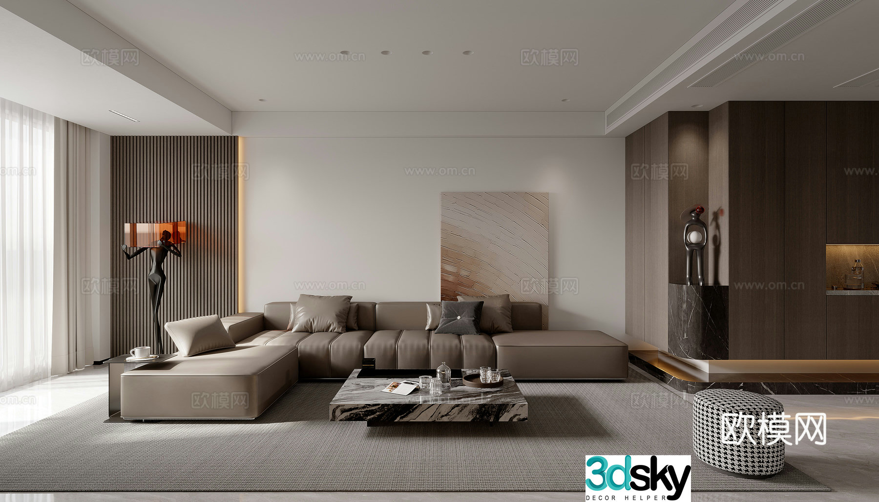 Modern living and dining room 3d model