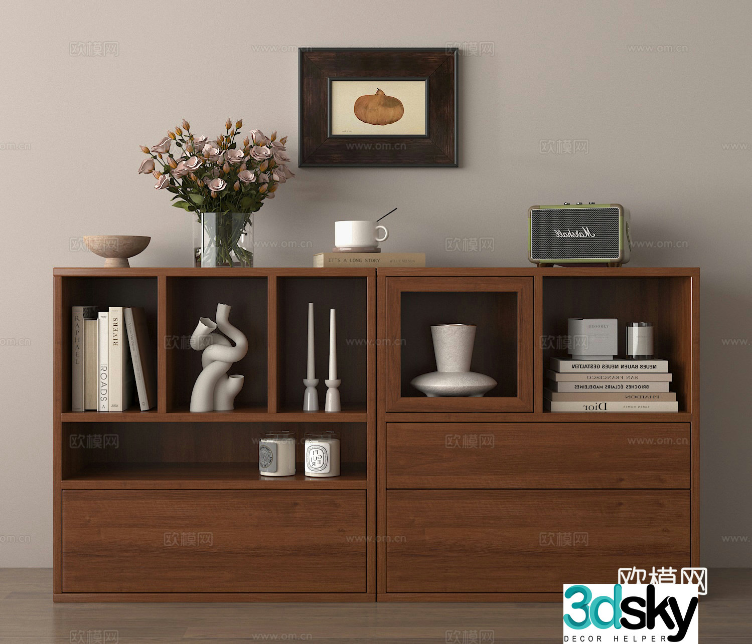 Bookcase Books Locker Vase Decorative Painting Books Bookshelf 3D Model