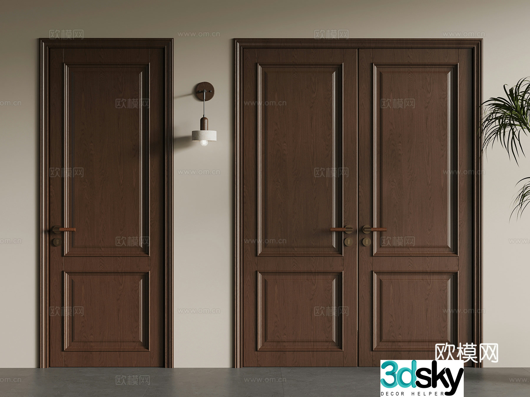 Medium style double-opening door single-opening 3D model
