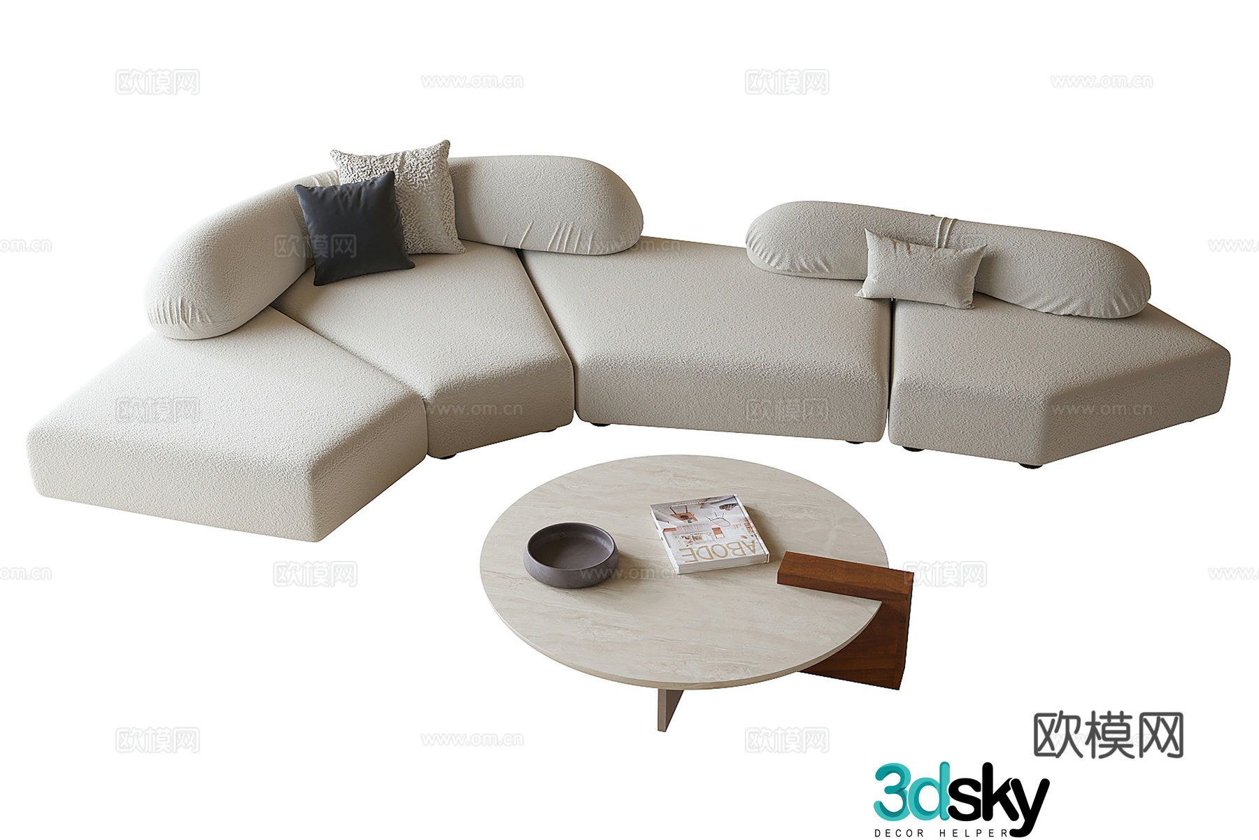 Modern sofa coffee table combination coffee table curved sofa 3D model