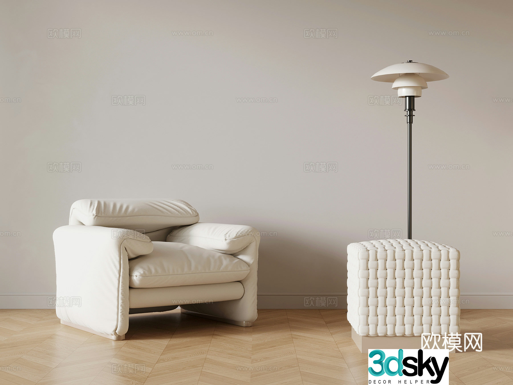 Modern cream style single sofa casual sofa sofa stool stool 3d model
