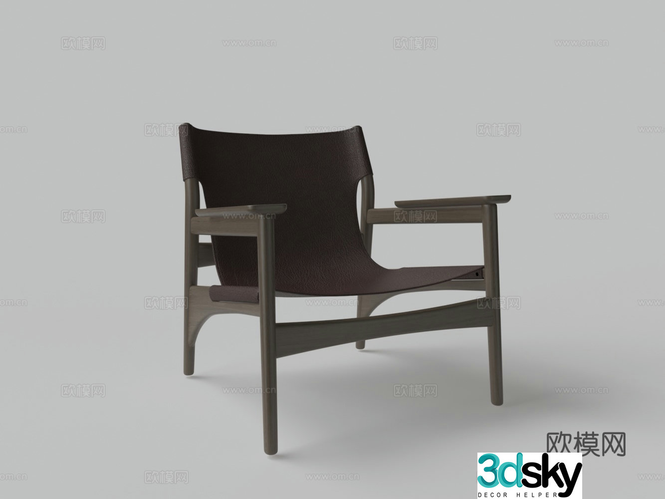 Modern solid wood leather leisure chair 3d model