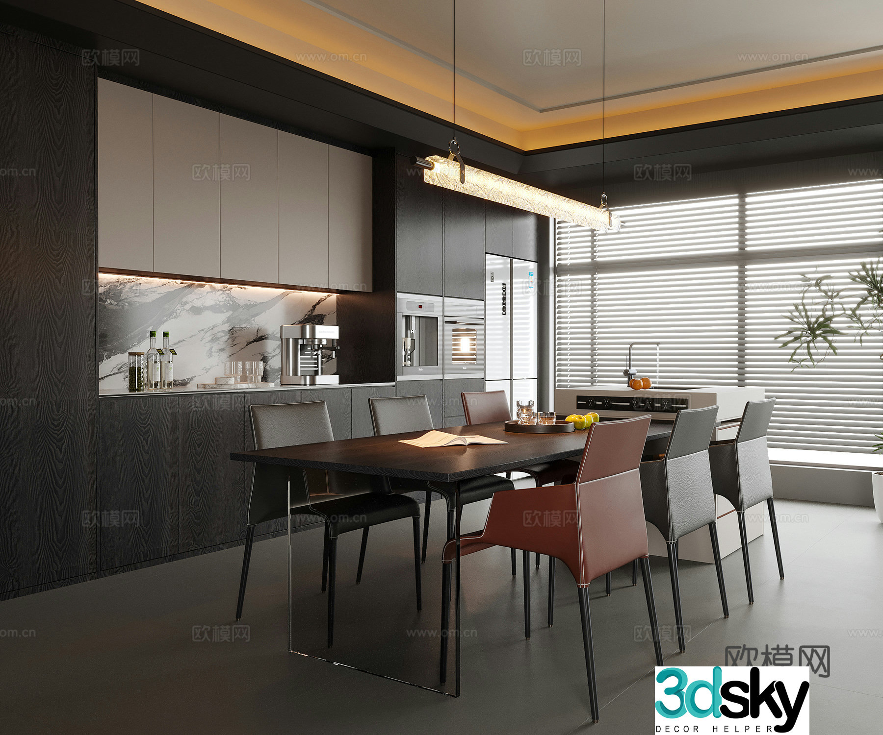 Modern restaurant wine cabinet sideboard island dining table 3D model