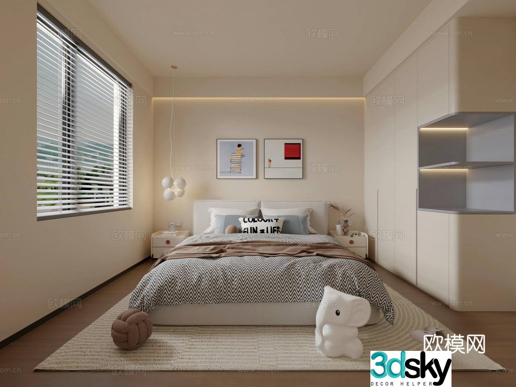 Modern creamy style children’s room 3d model