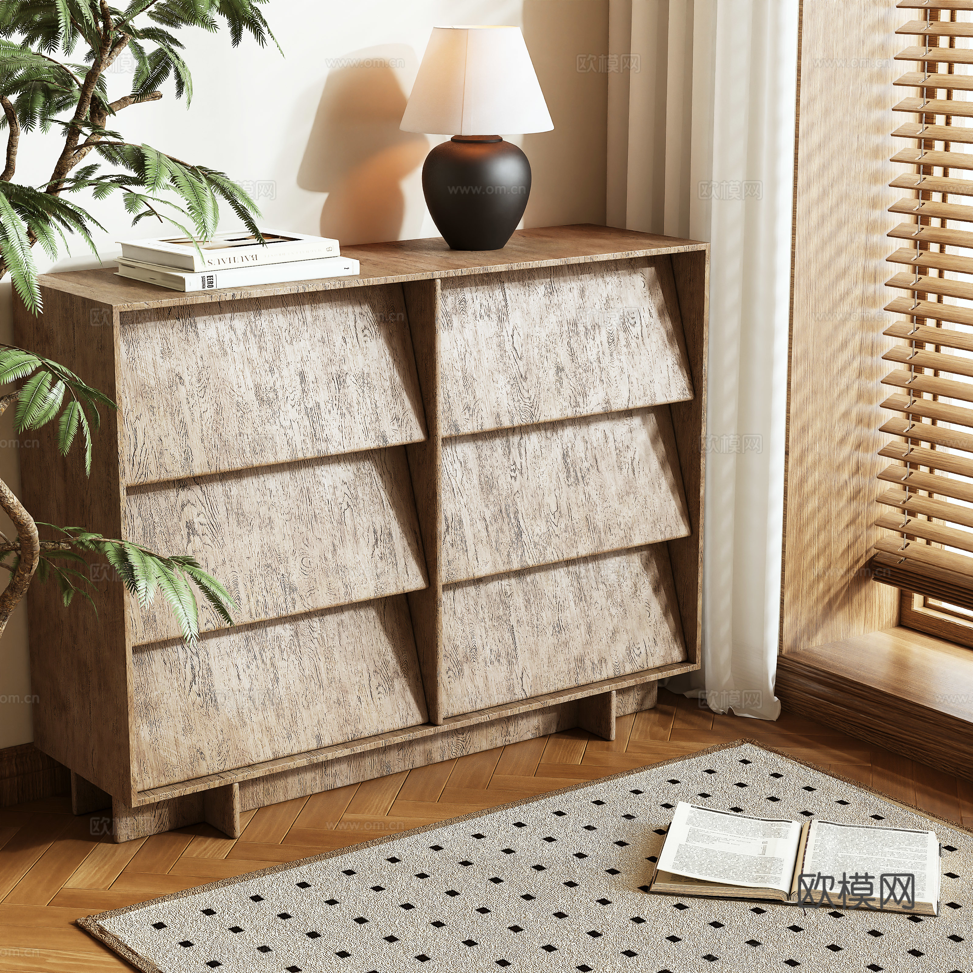 Log wind entrance cabinet side cabinet storage cabinet 3d model
