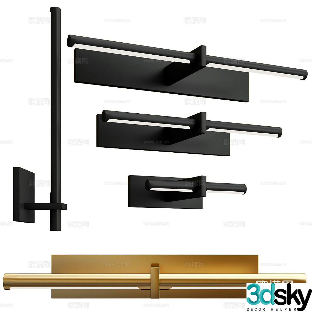 New Chinese light luxury metal wall lamp 3D model
