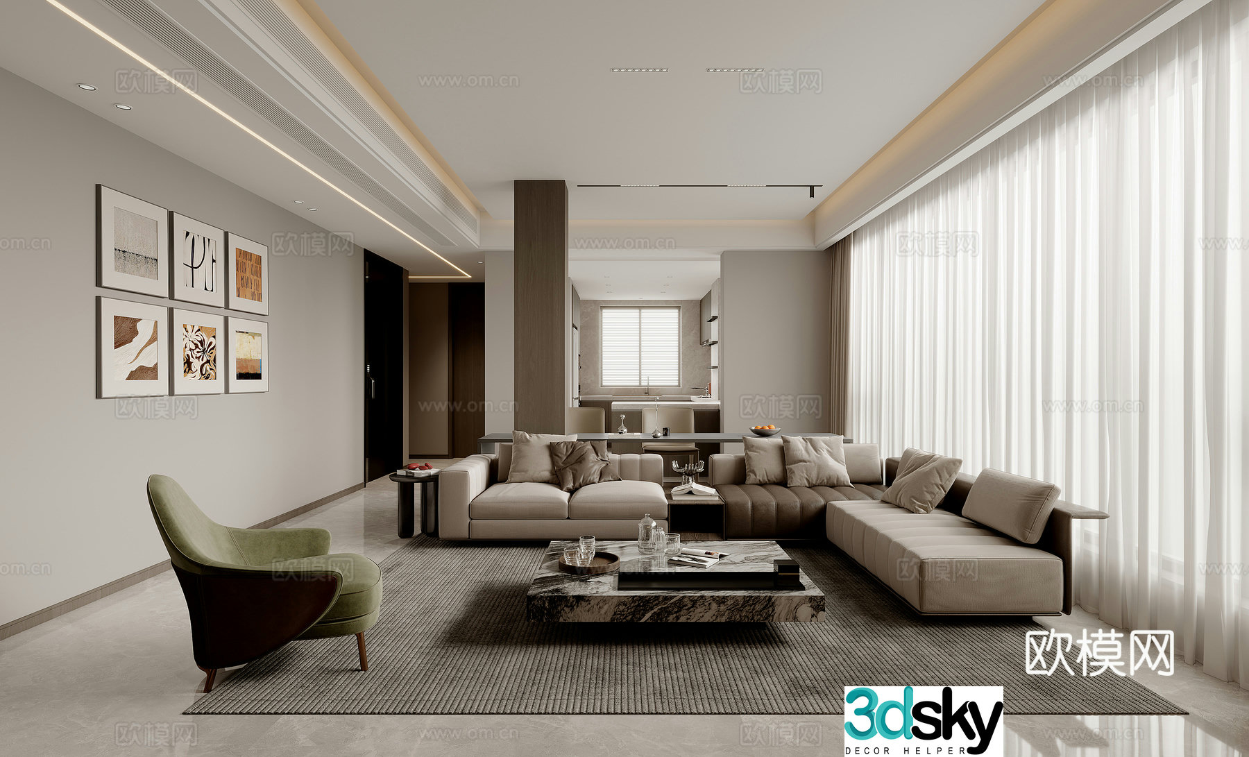 Modern living and dining room sofa single chair 3d model