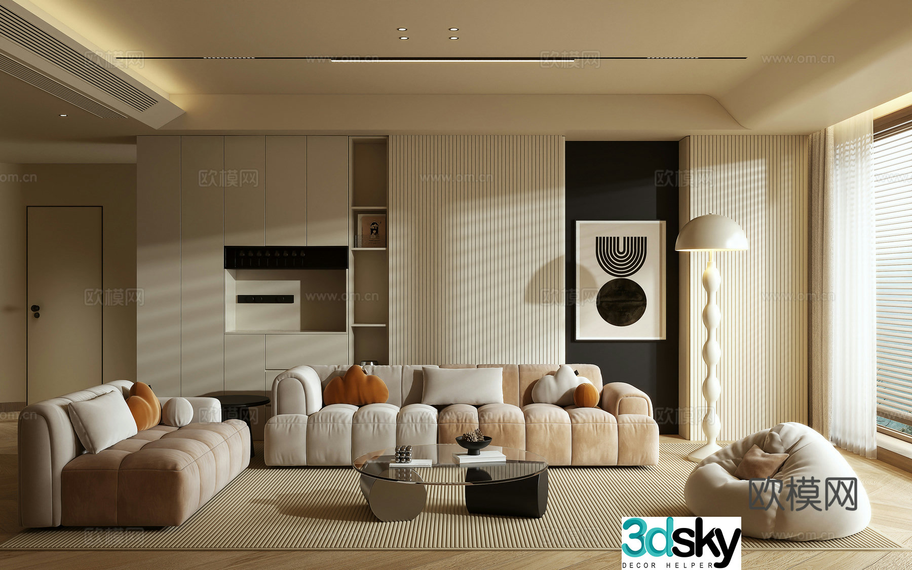 Creamy living room 3d model