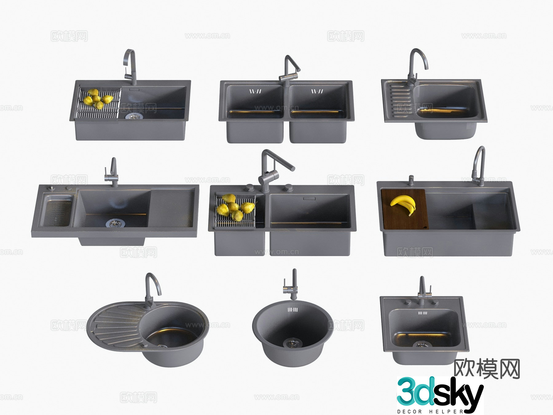 Modern kitchen wash basin dishwasher sink single basin and double basin faucet 3D model