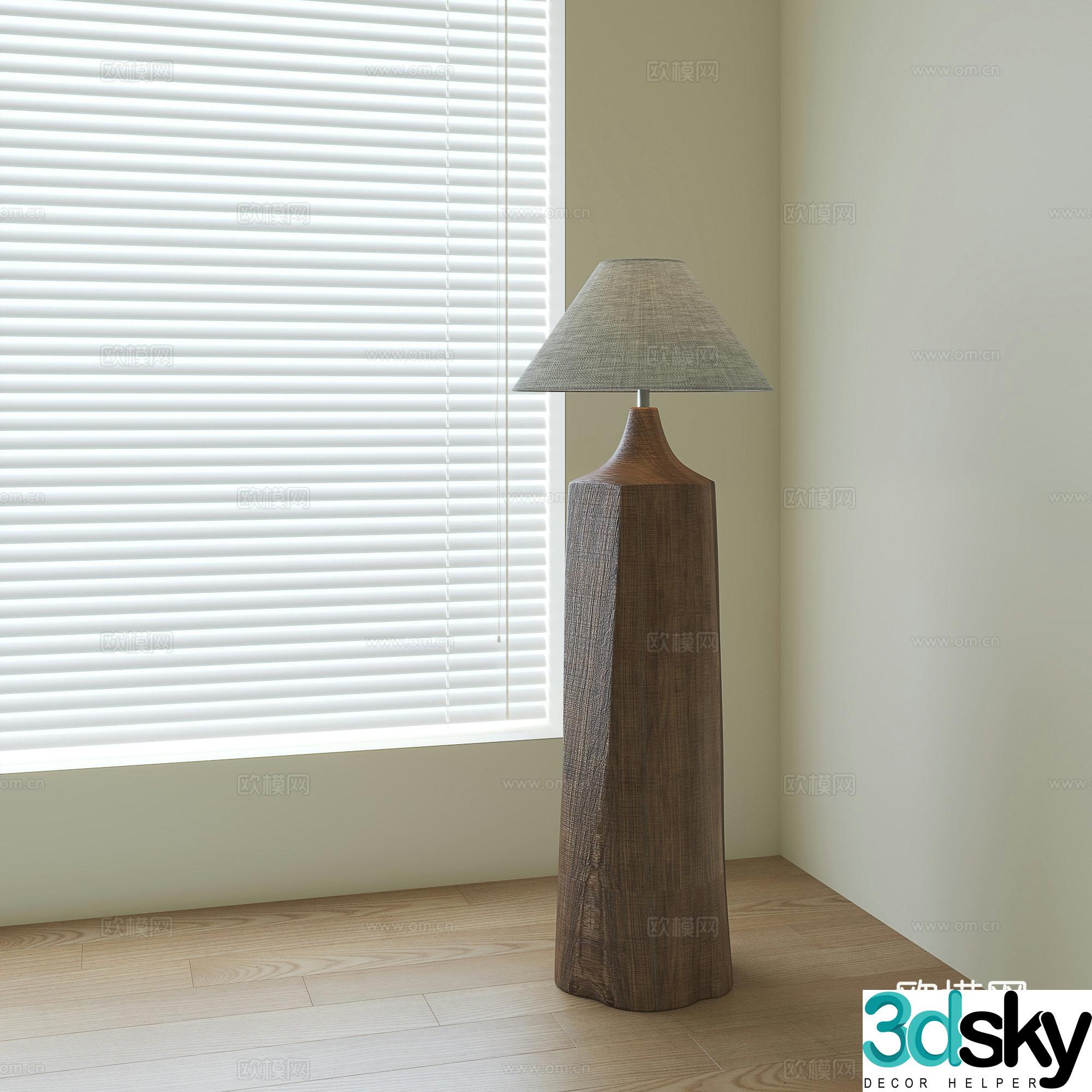 Middle-aged solid wood floor lamp 3D model