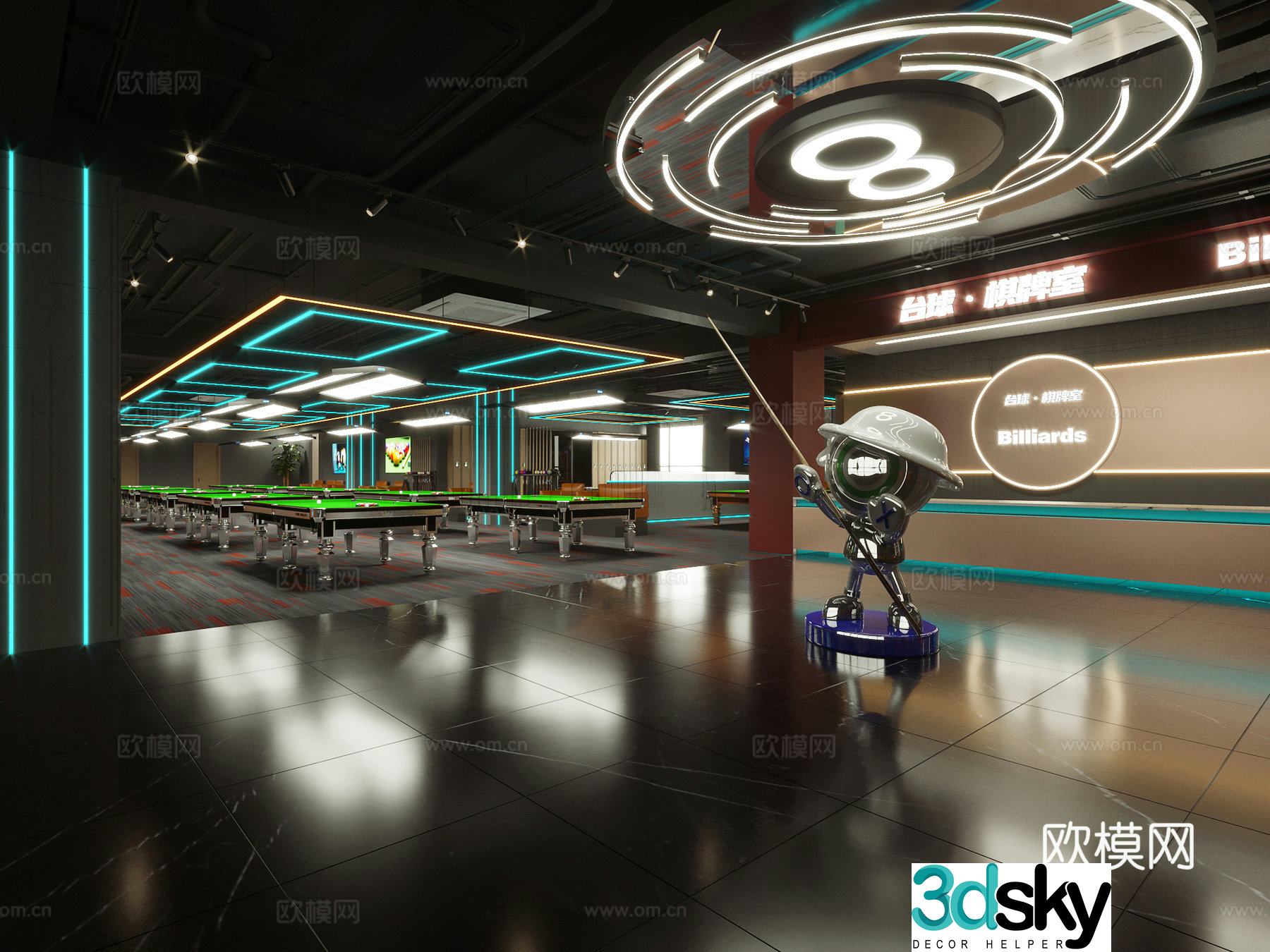 Modern billiards billiards entertainment room chess and card room 3d model