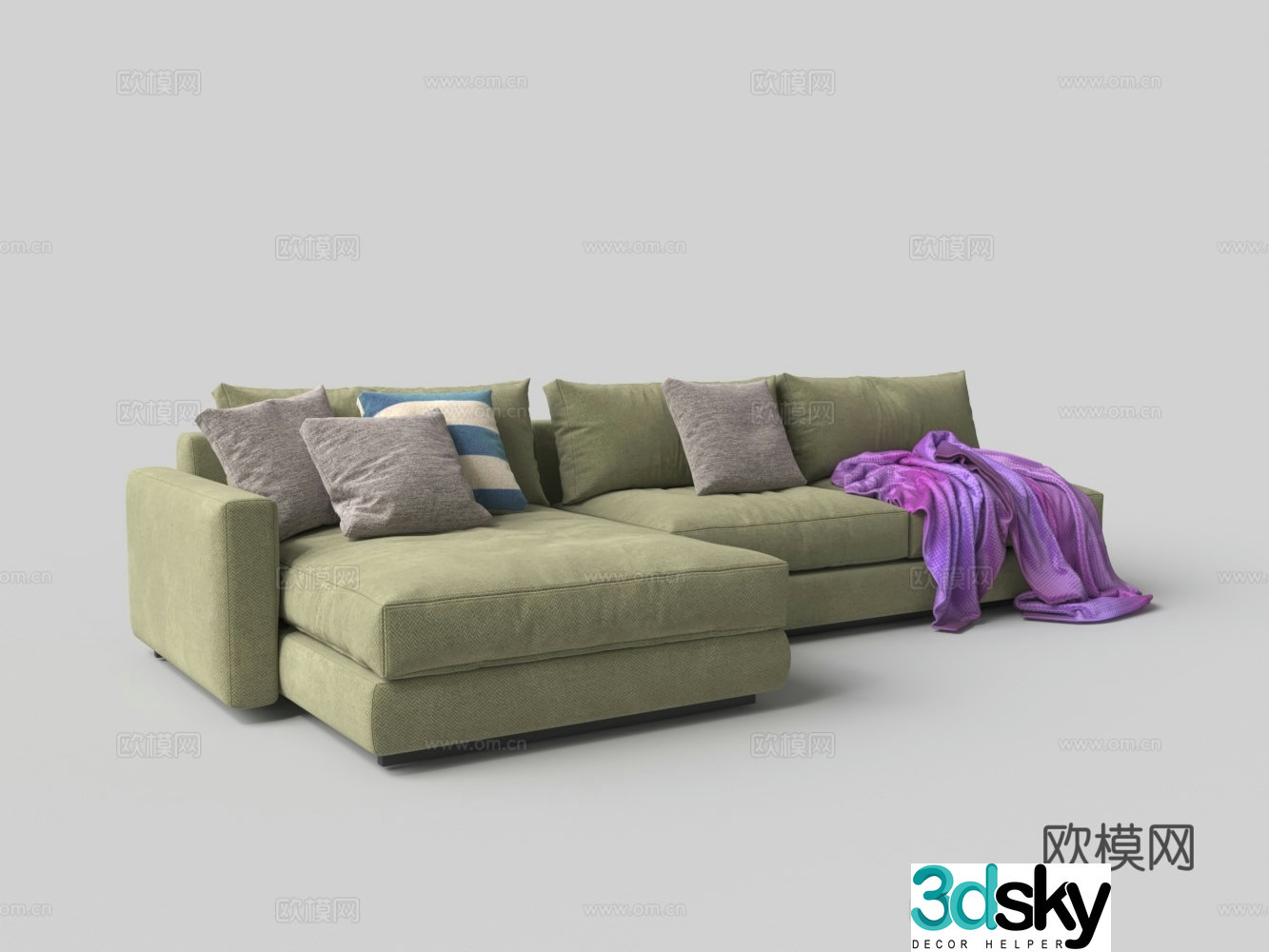 Modern fabric L-shaped multi-person sofa 3D model