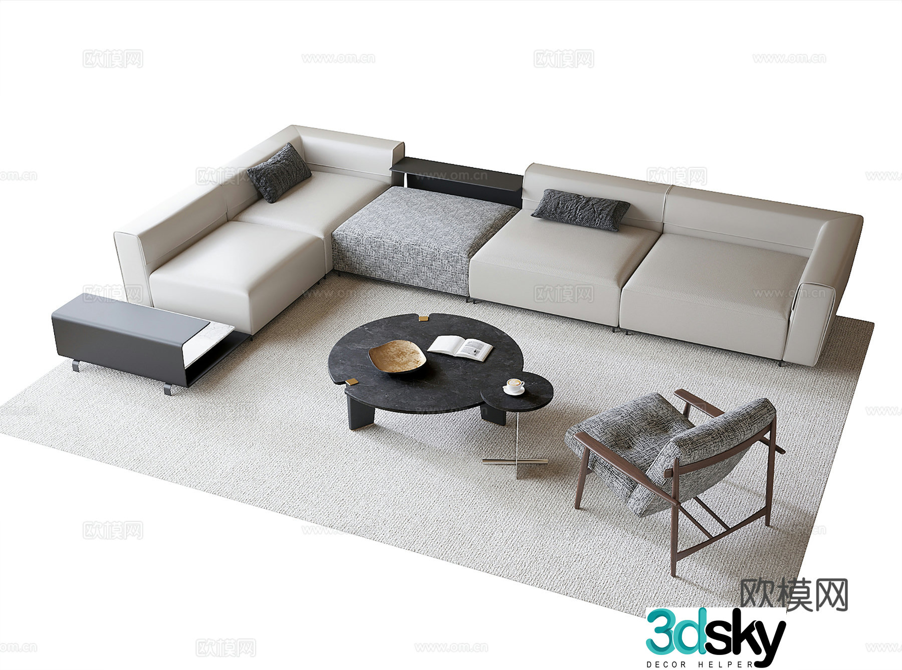 Modern sofa coffee table combination multi-person sofa leisure chair coffee table 3d model