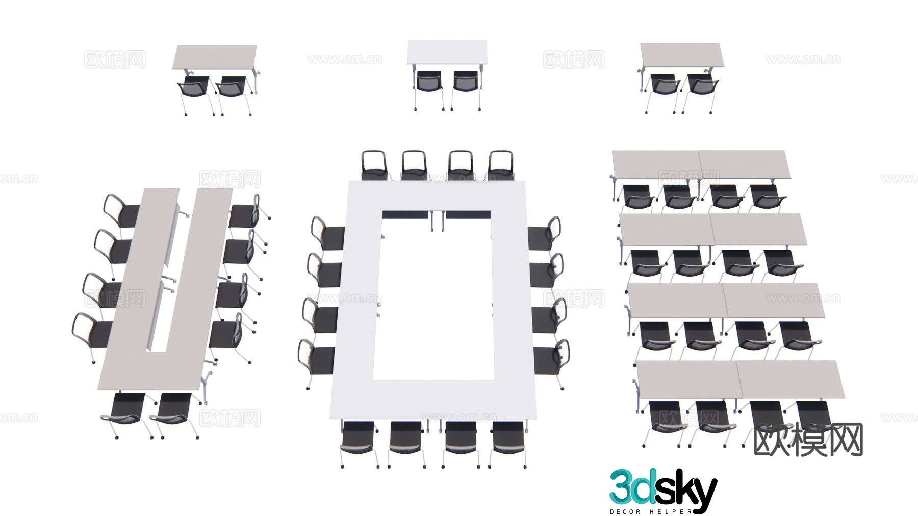 Modern office conference table and chair training table 3d model
