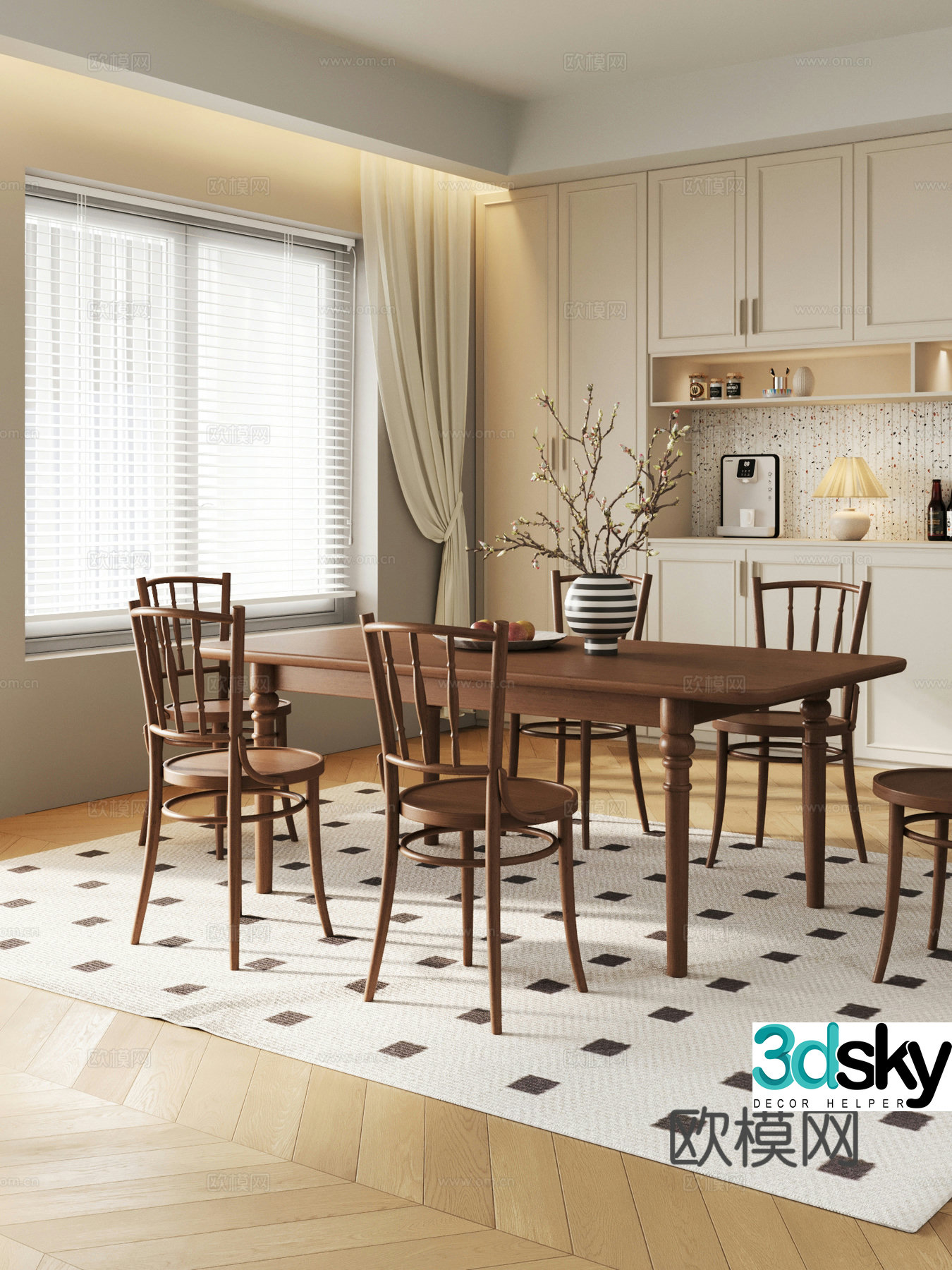 French medieval restaurant dining table wine cabinet 3d model