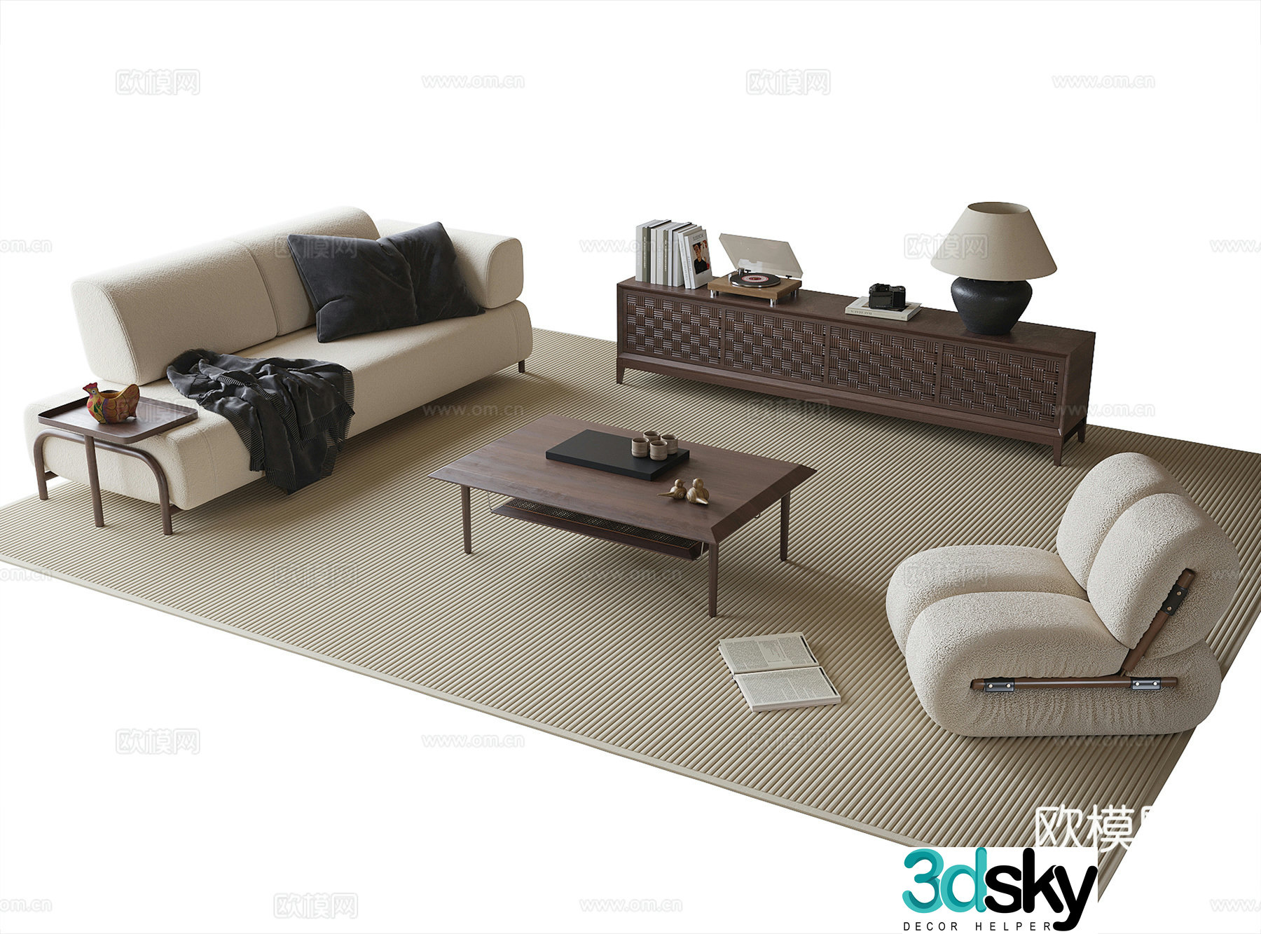 Modern sofa coffee table combination multi-person sofa coffee table TV cabinet 3D model
