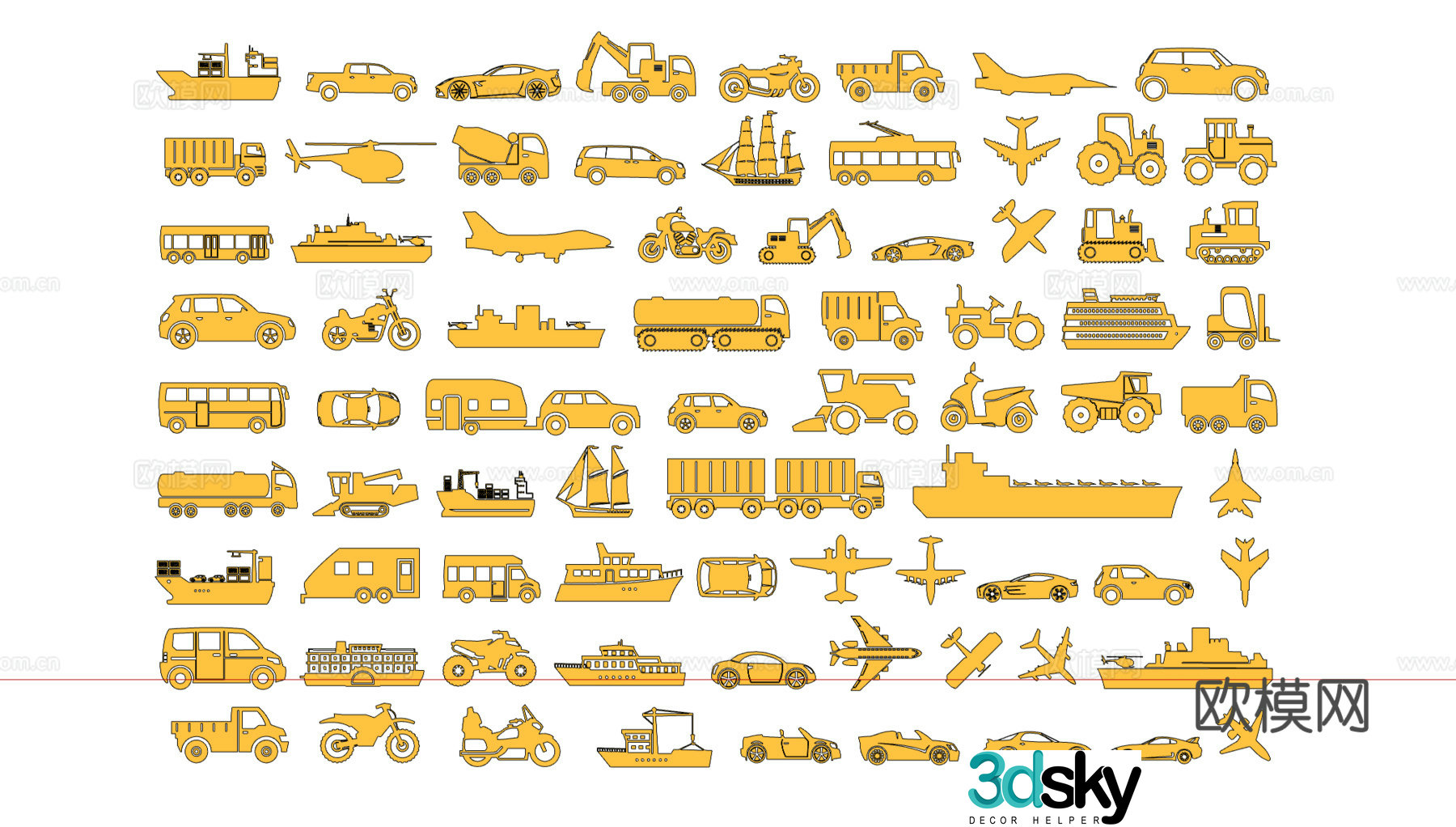 Car silhouettes car silhouettes motorcycle bus silhouettes plane transportation silhouettes 3d model
