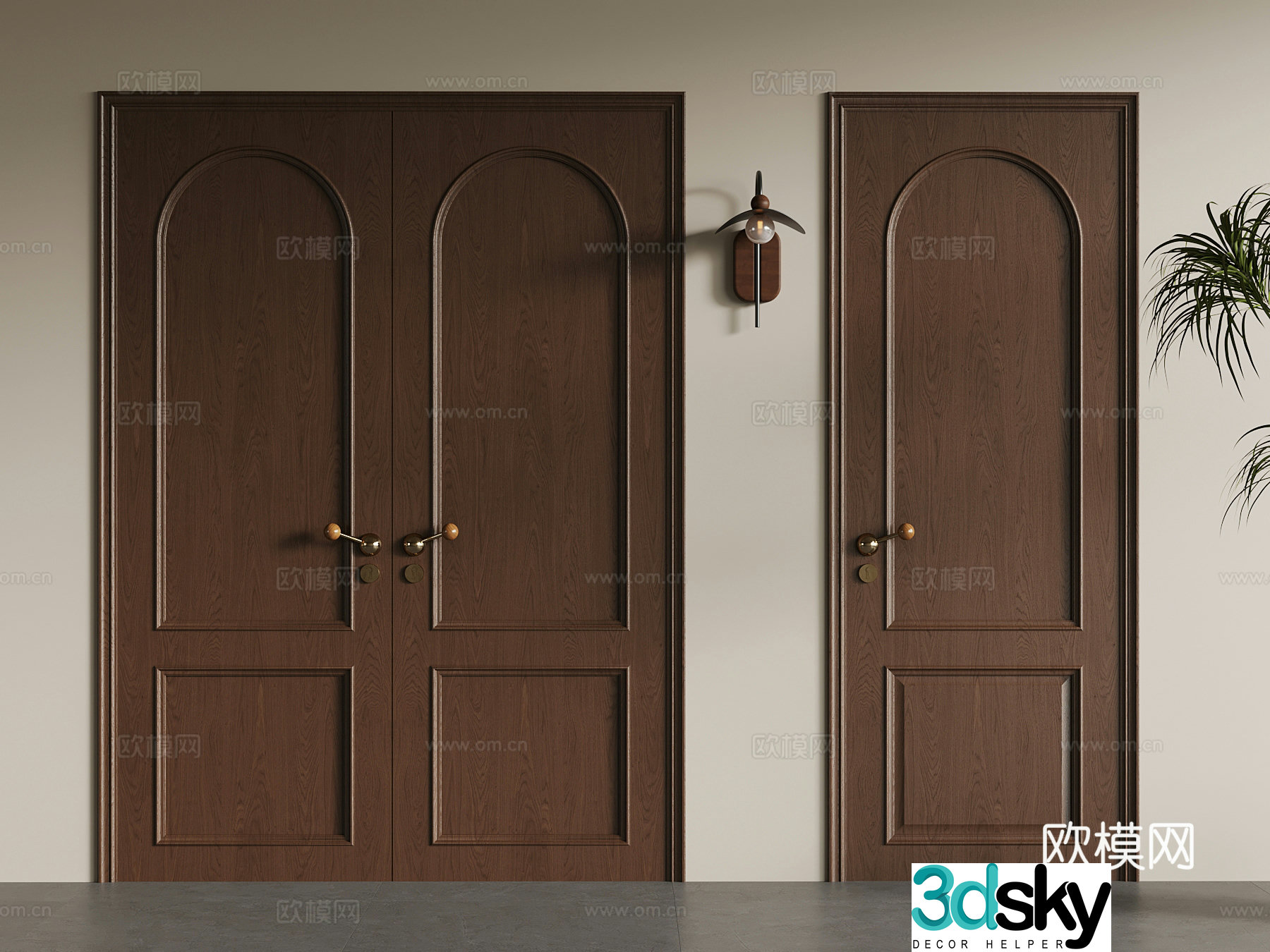 Medium style double-opening door single-opening 3D model