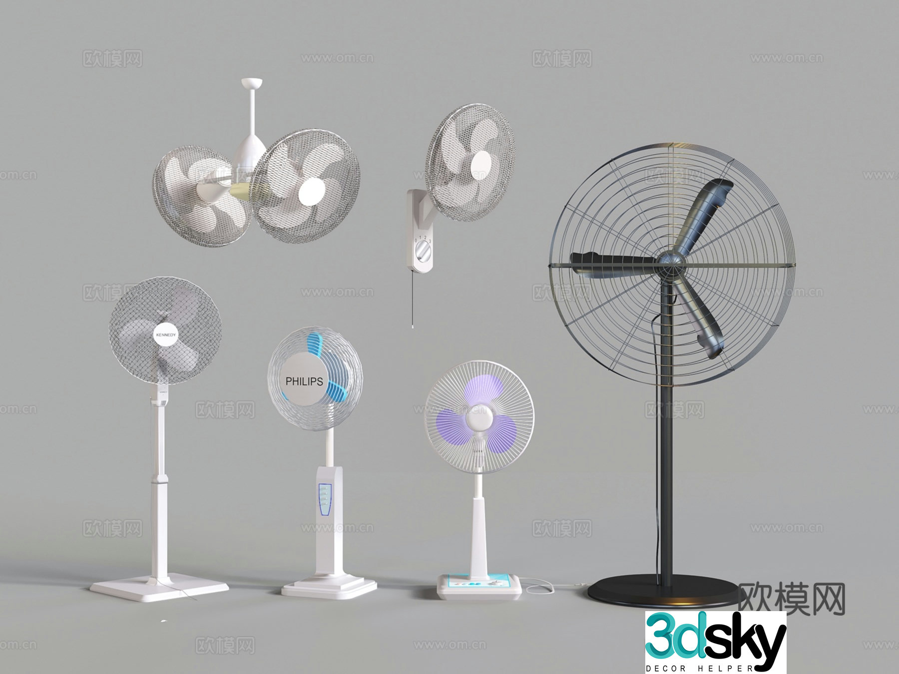 Modern horn fan floor-standing fan shaking head fan wall fan 3D model