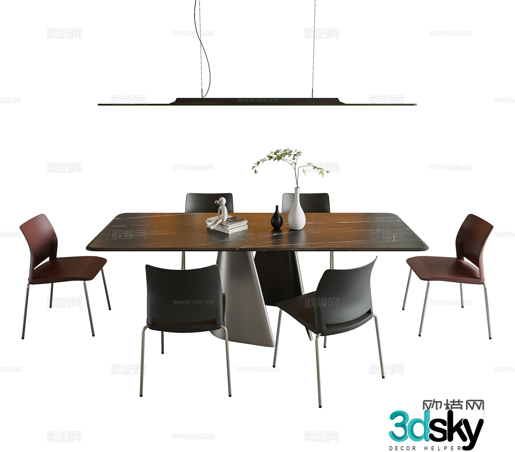 Italian minimalist dining table and chair combination rectangular dining table rock table leather dining chair single chair book 3d model