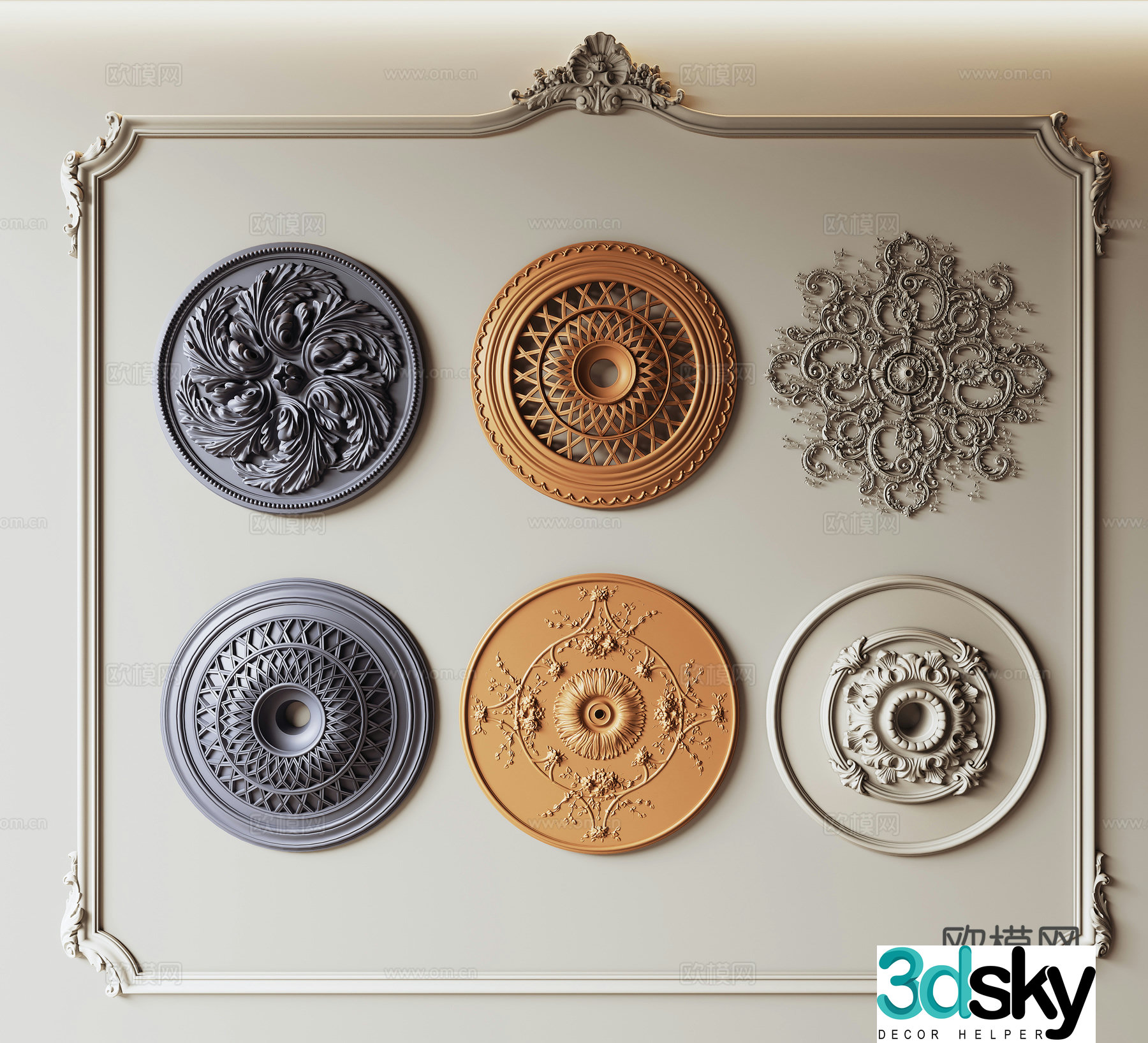 French gypsum lamp plate gypsum components carving gypsum decorations circular gypsum wall decoration 3D model