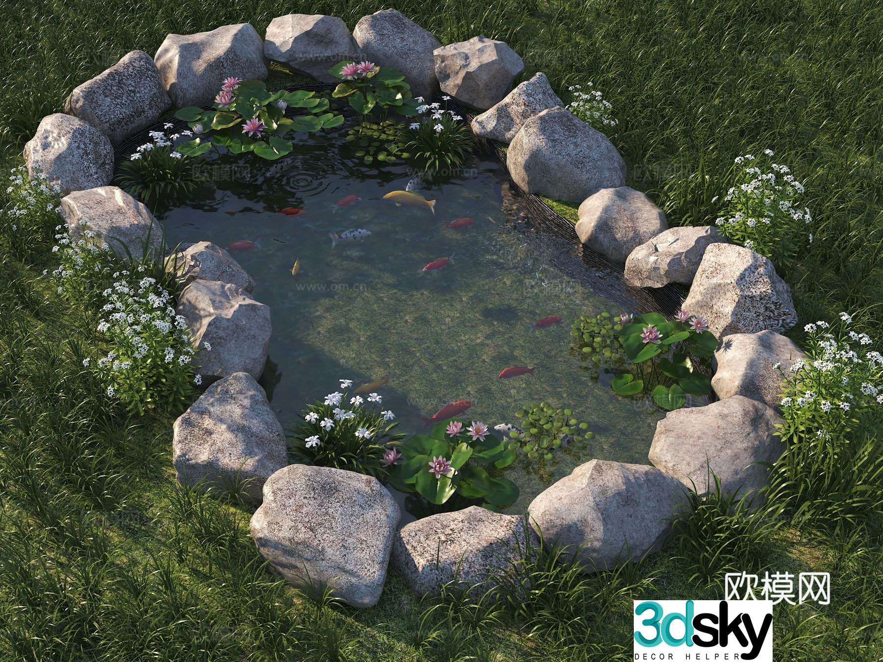Modern pool fish pond lotus pond ornamental fish pond landscape pool stone waterscape landscape stone 3d model