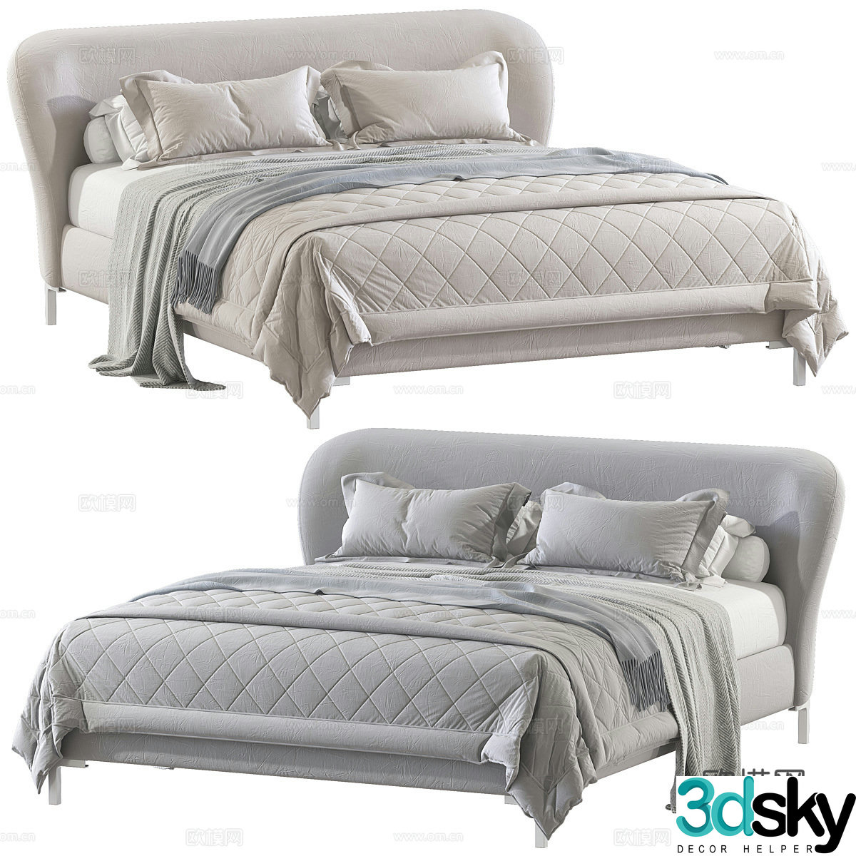 Jian European CARNABY fabric double bed 3D model