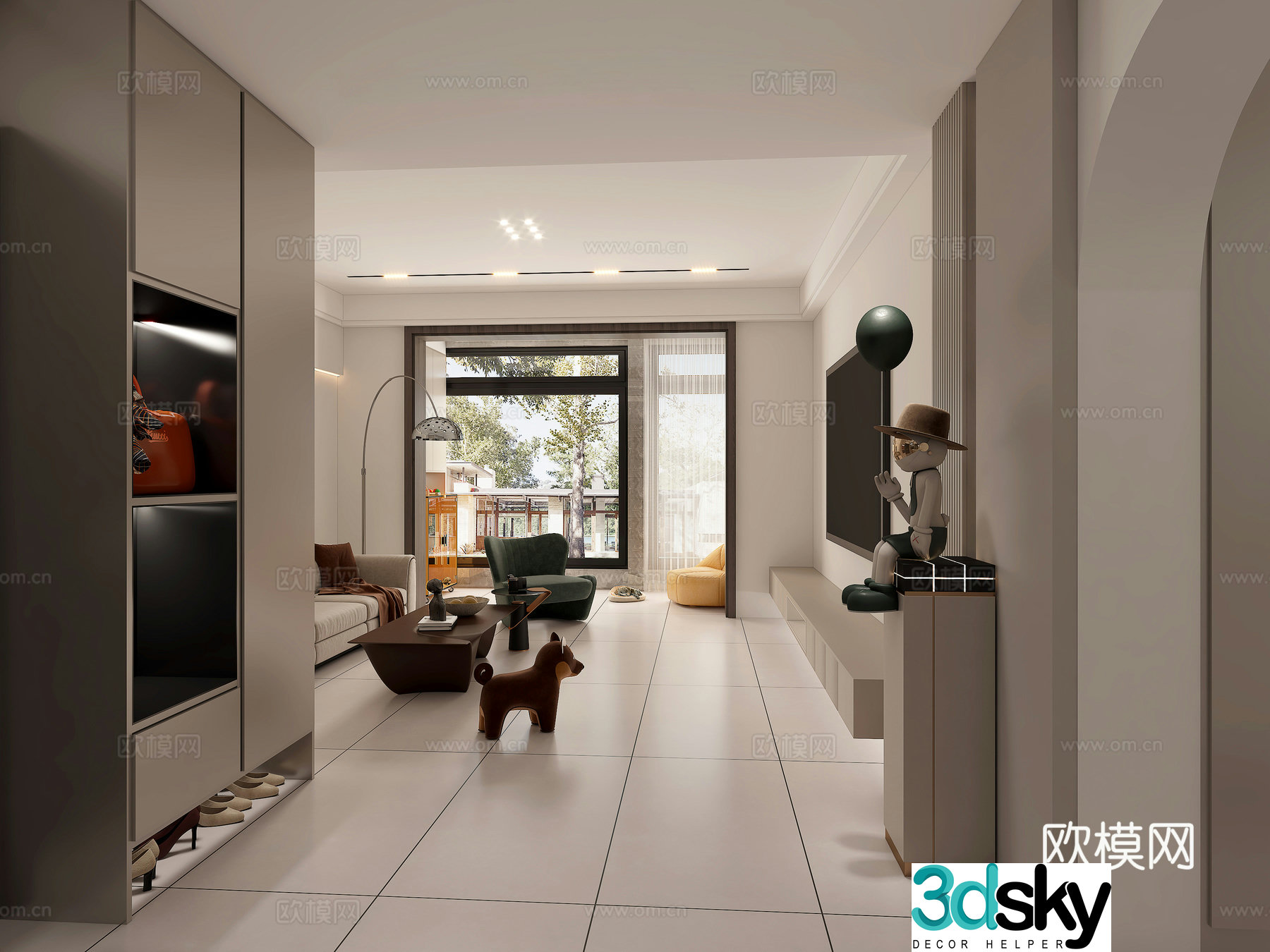 Modern Italian light luxury living and dining room 3D model