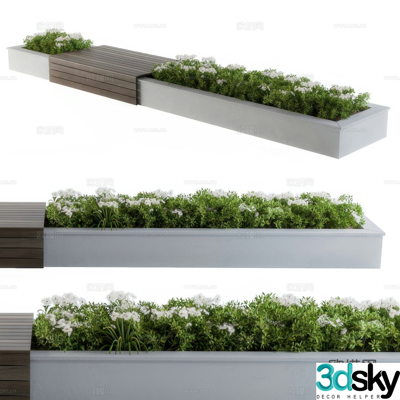 Modern garden flower bed bench 3d model