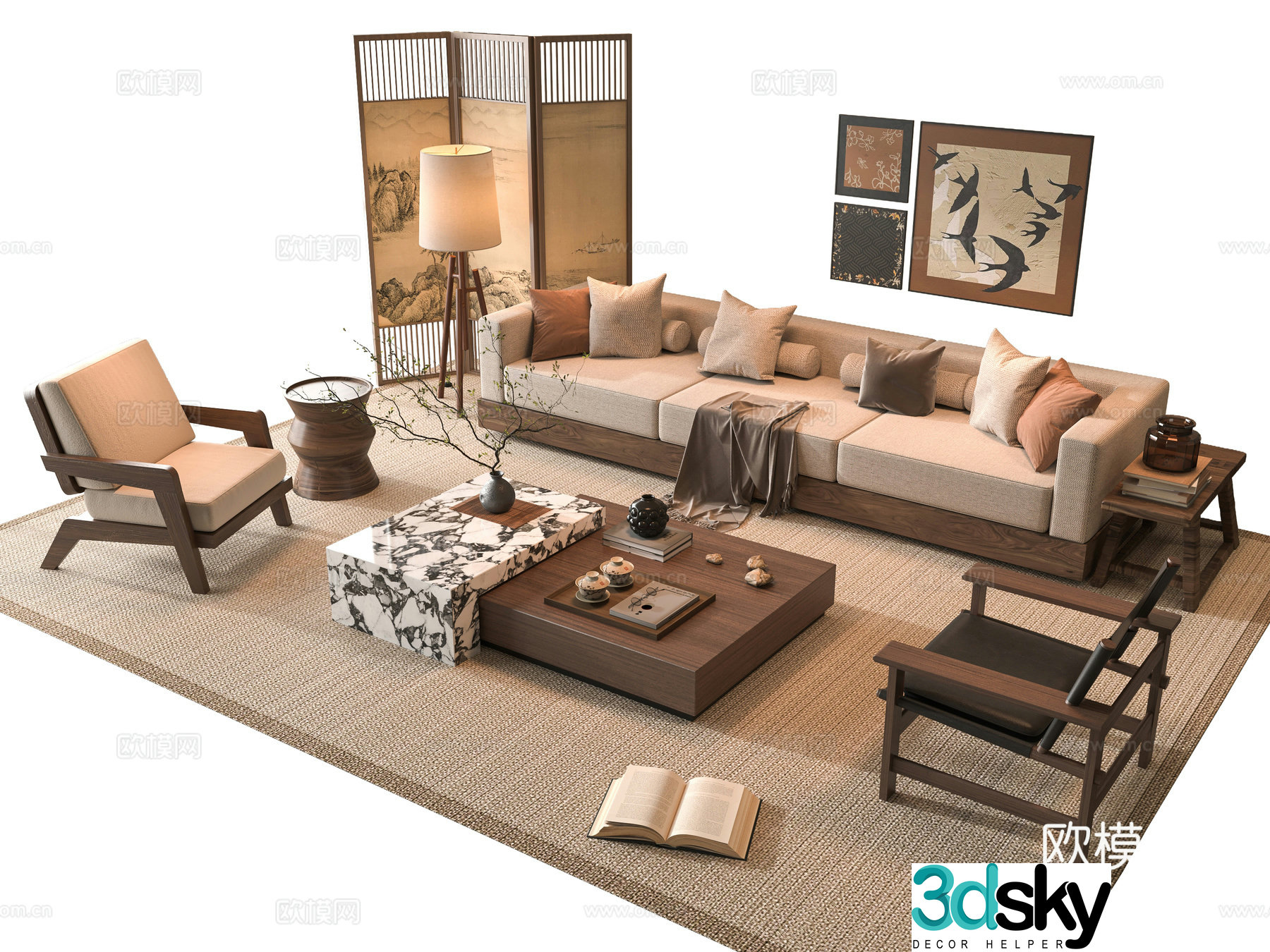 Middle-aged sofa combination 3D model