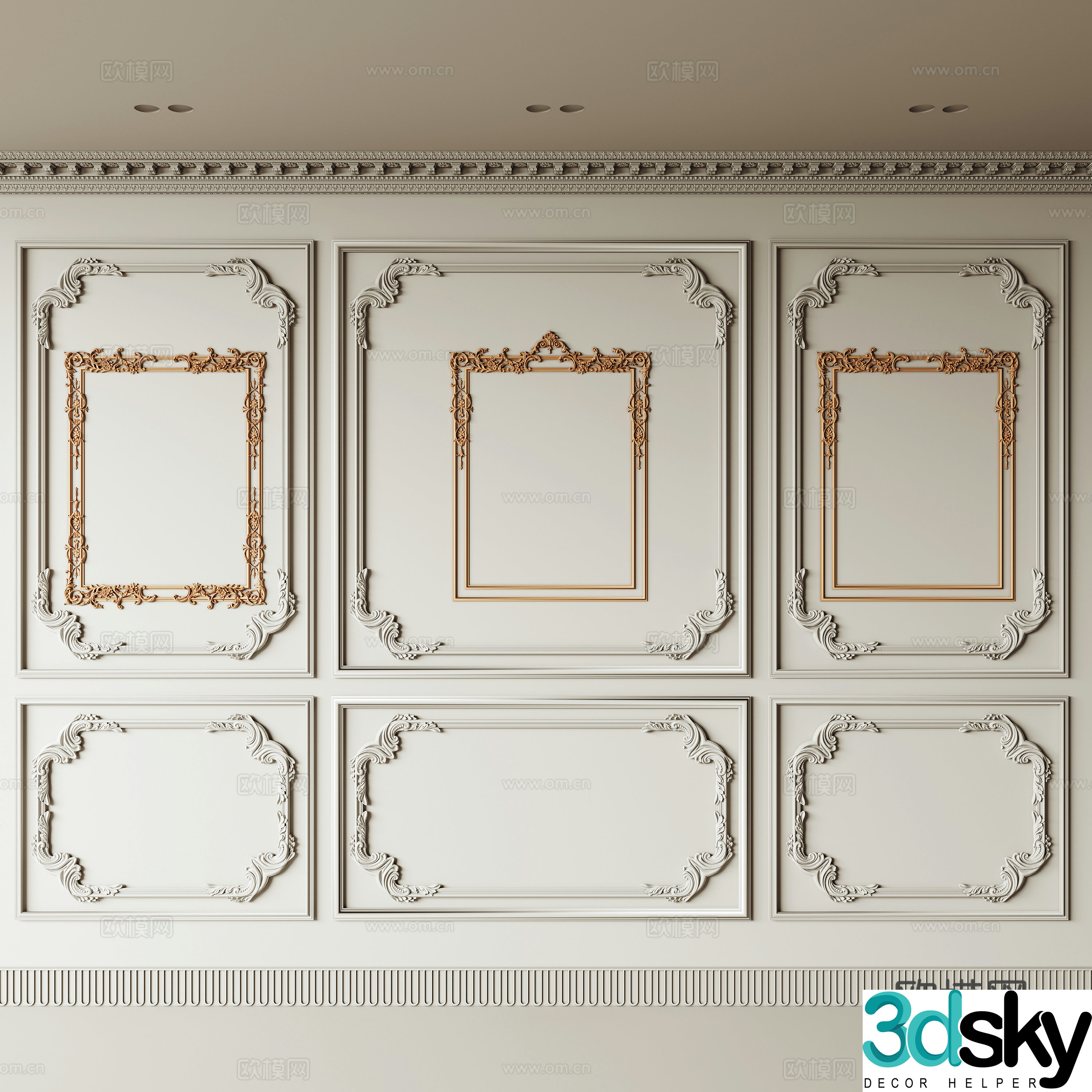 French gypsum line combination gypsum waistline carved gypsum line background wall 3d model