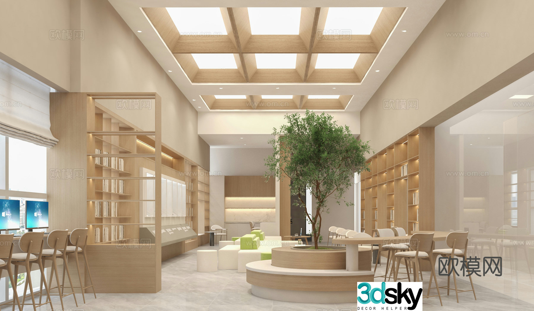 Modern Library Bookstore Reading Hall Activity Center 3D Model