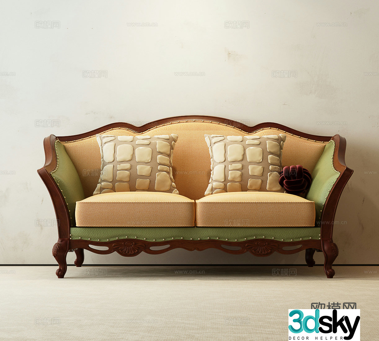 American double sofa 3d model