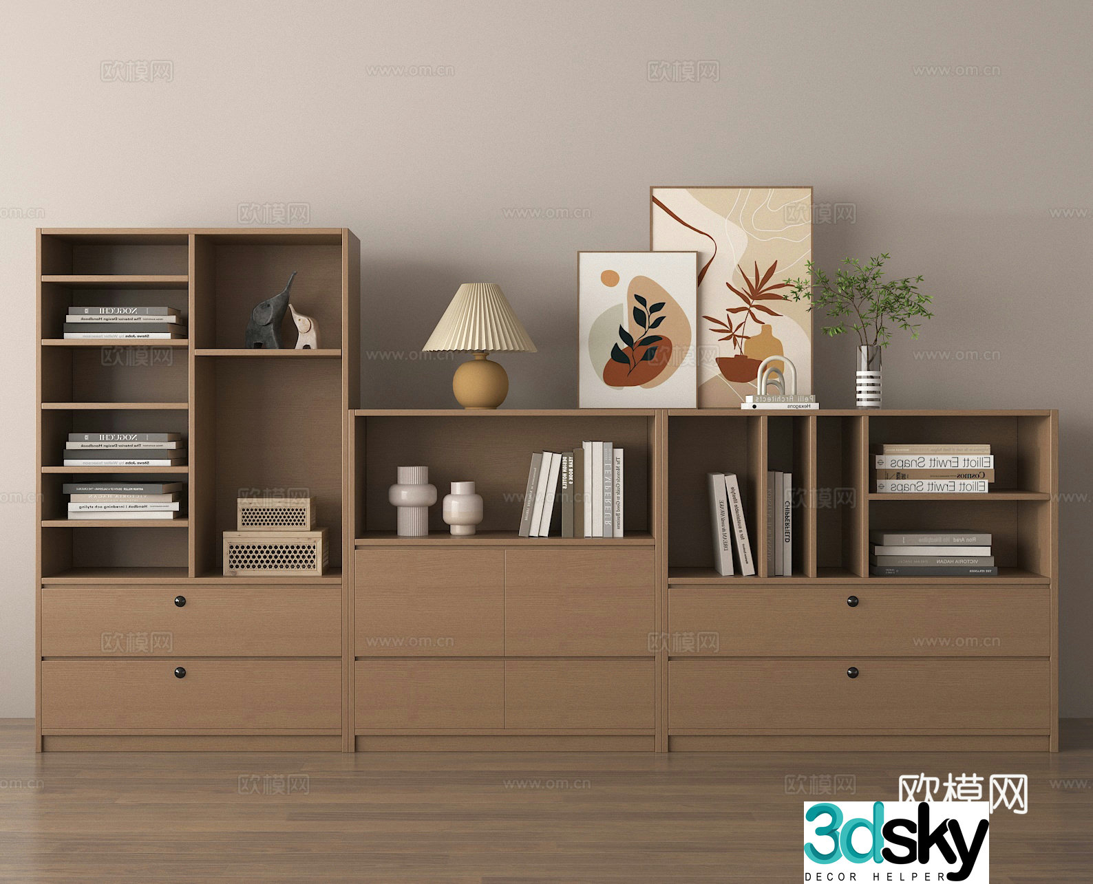 Bookcase Books Locker Vase Decorative Painting Books Bookshelf 3D Model