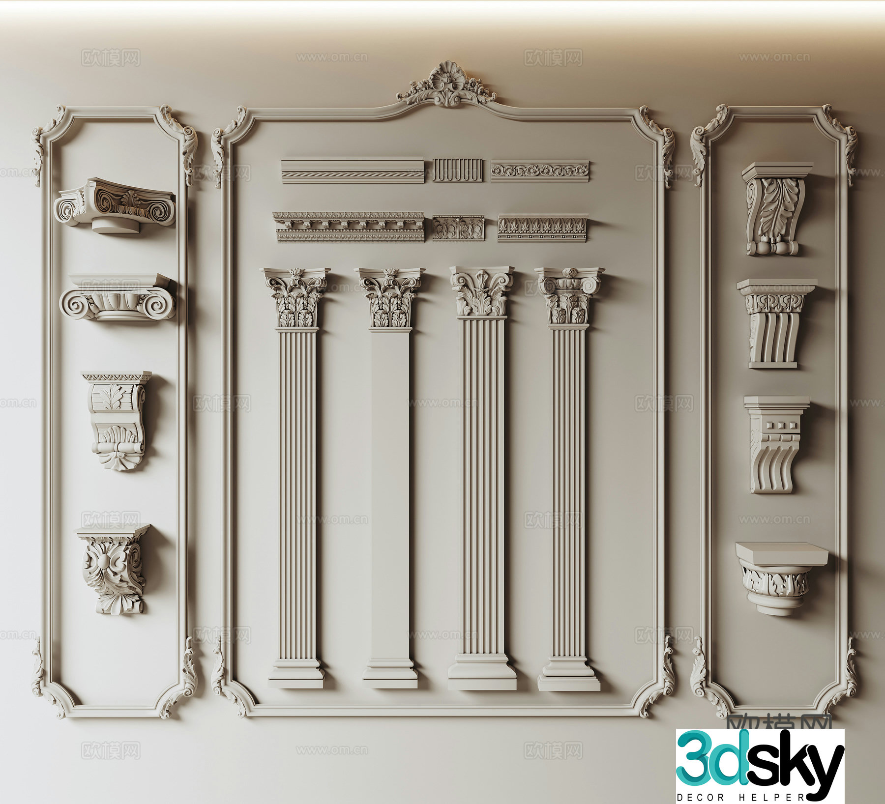 French Roman column Stigma head Gypsum line Gypsum component Gypsum waistline 3D model