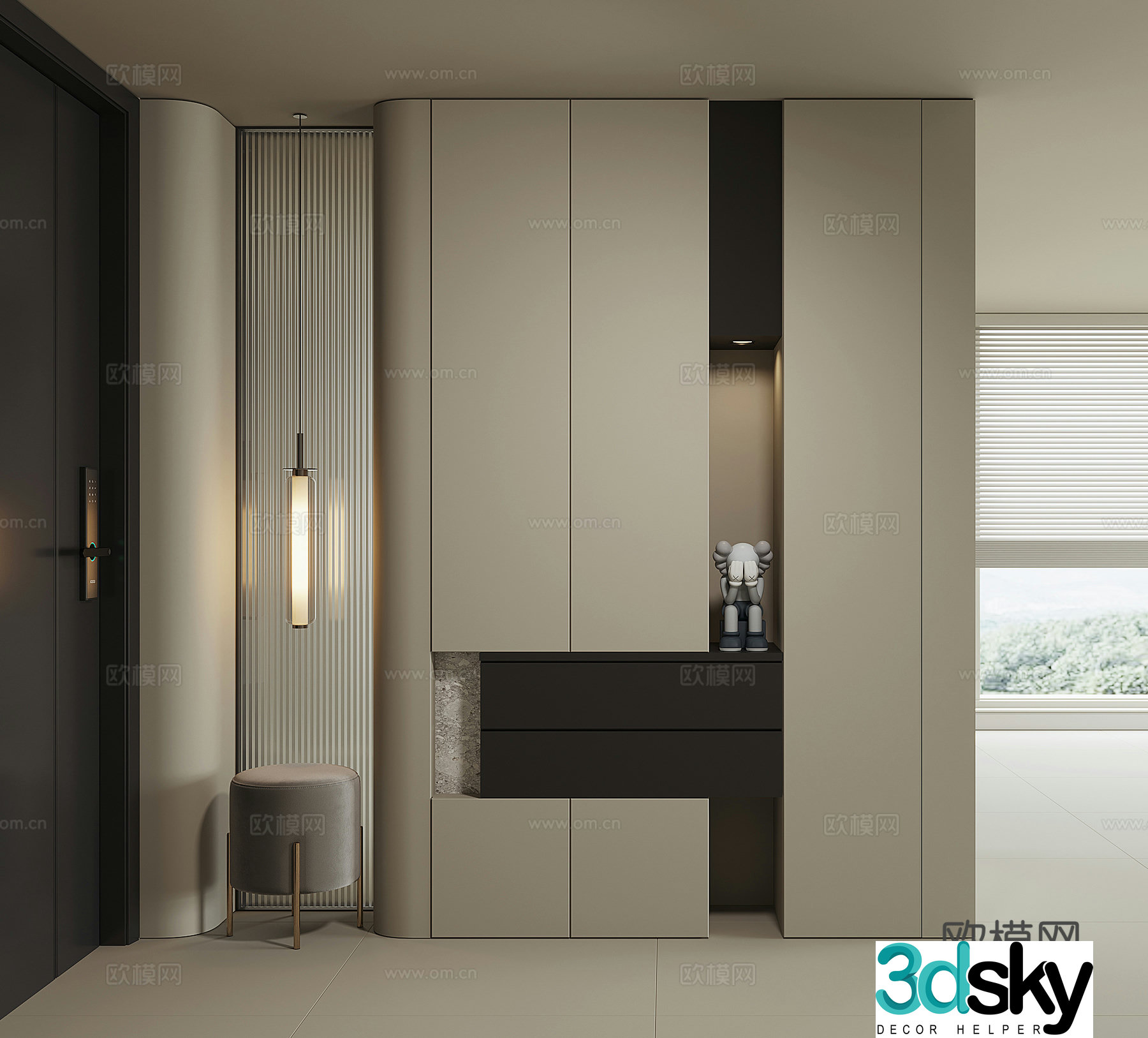 Modern home entrance shoe cabinet 3D model