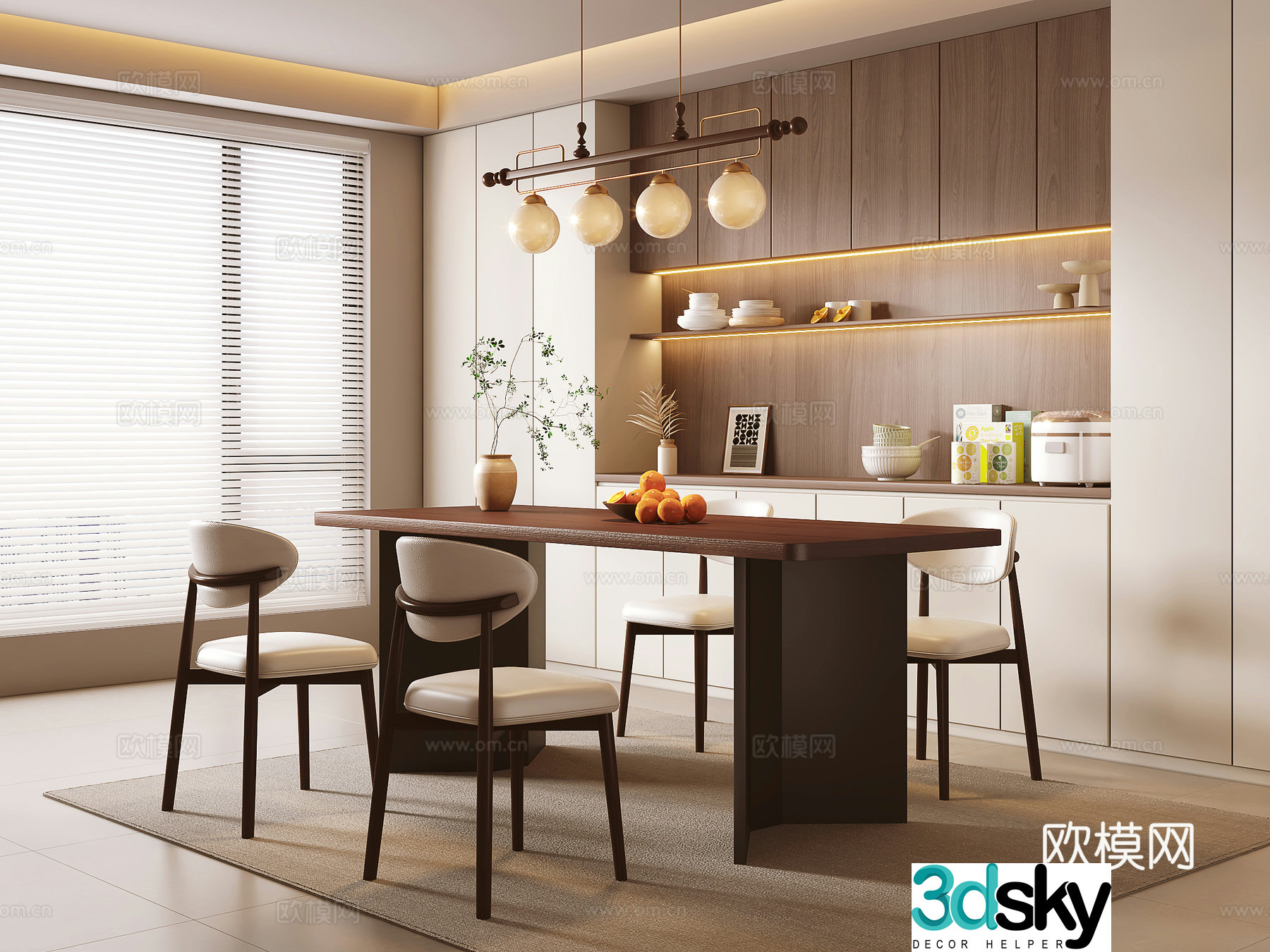 Medium style dining table and chair 3D model
