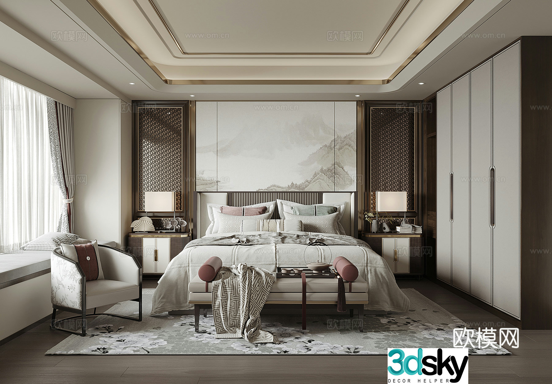 New Chinese bedroom 3D model