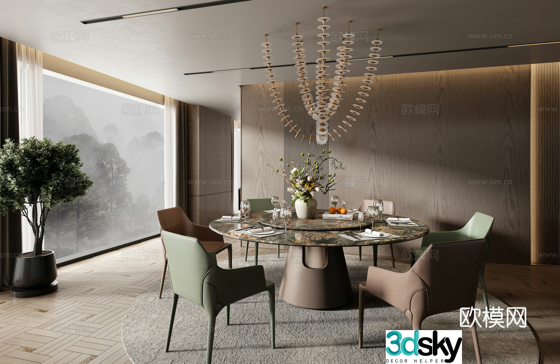 Minotti modern dining table and chair combination 3D model