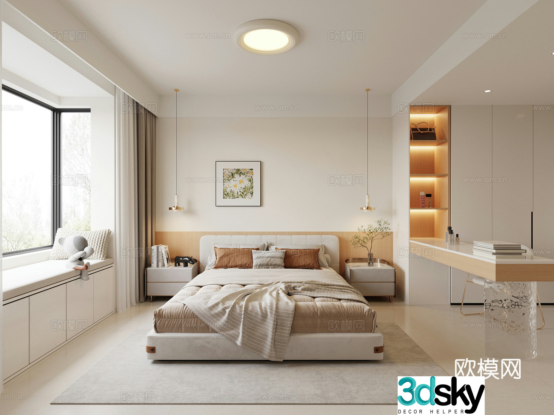 Creamy Bedroom 3d Model