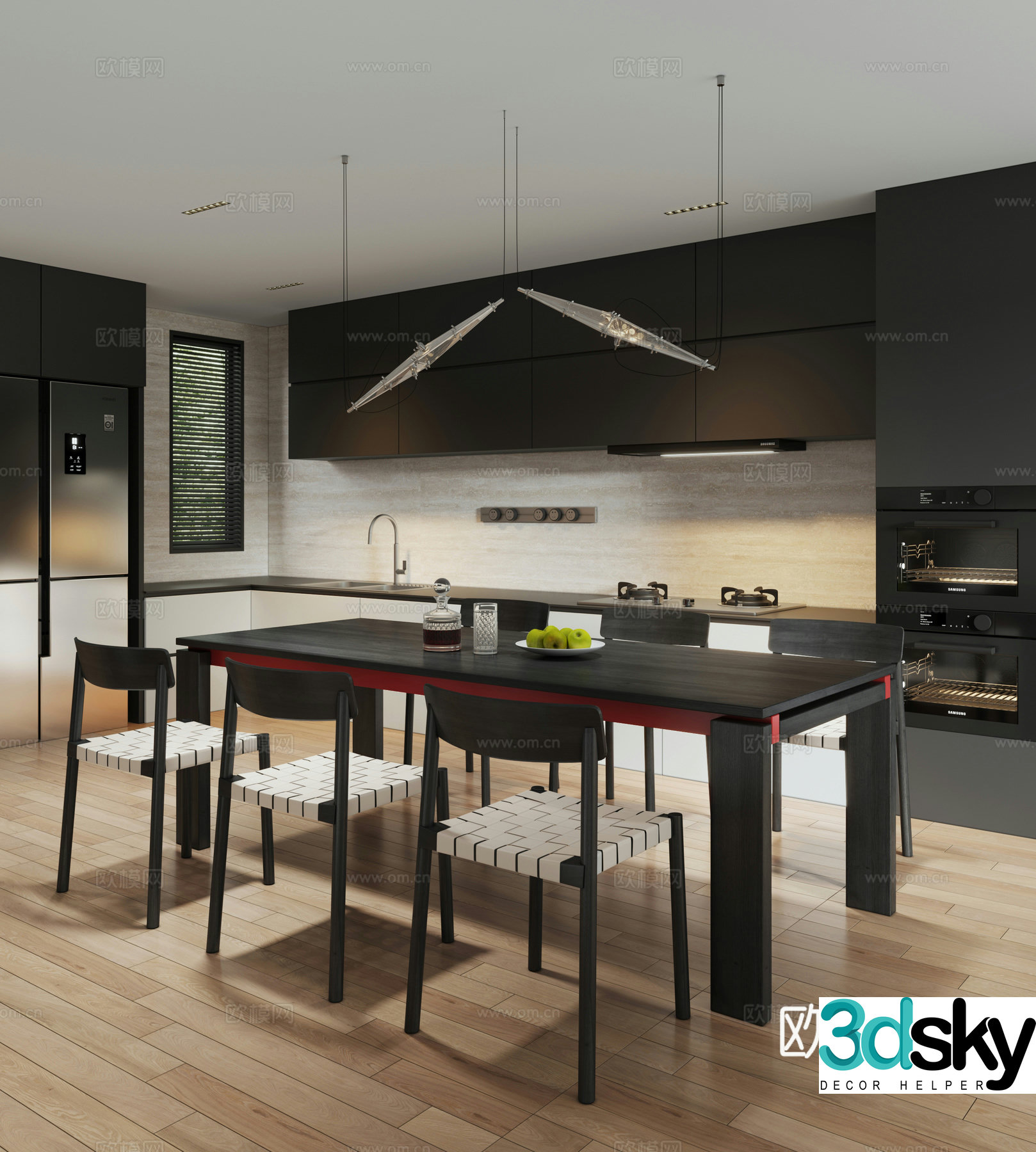 Modern minimalist home restaurant black and white and gray restaurant open restaurant modern dining table and chair 3D model