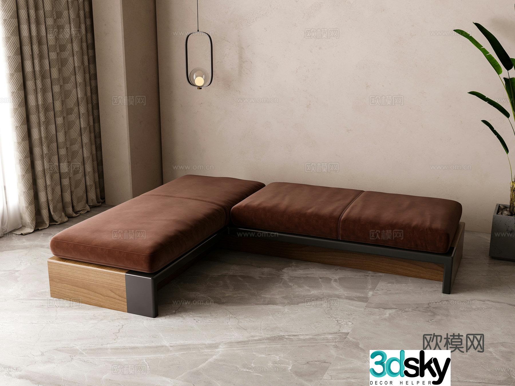 Modern corner sofa stool 3d model