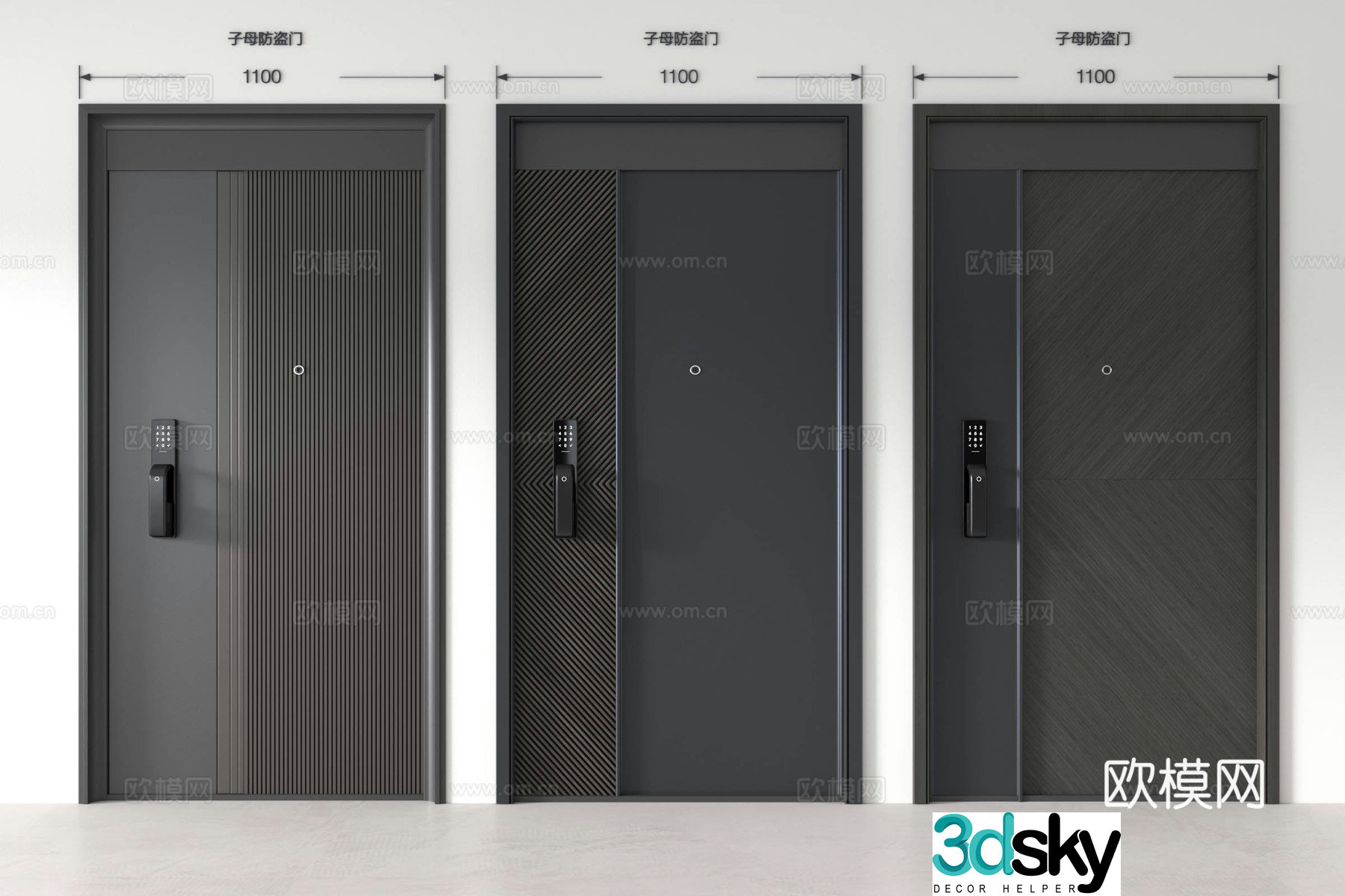 Modern security door mother and child door entrance door password door smart door lock villa door password pointer 3D model