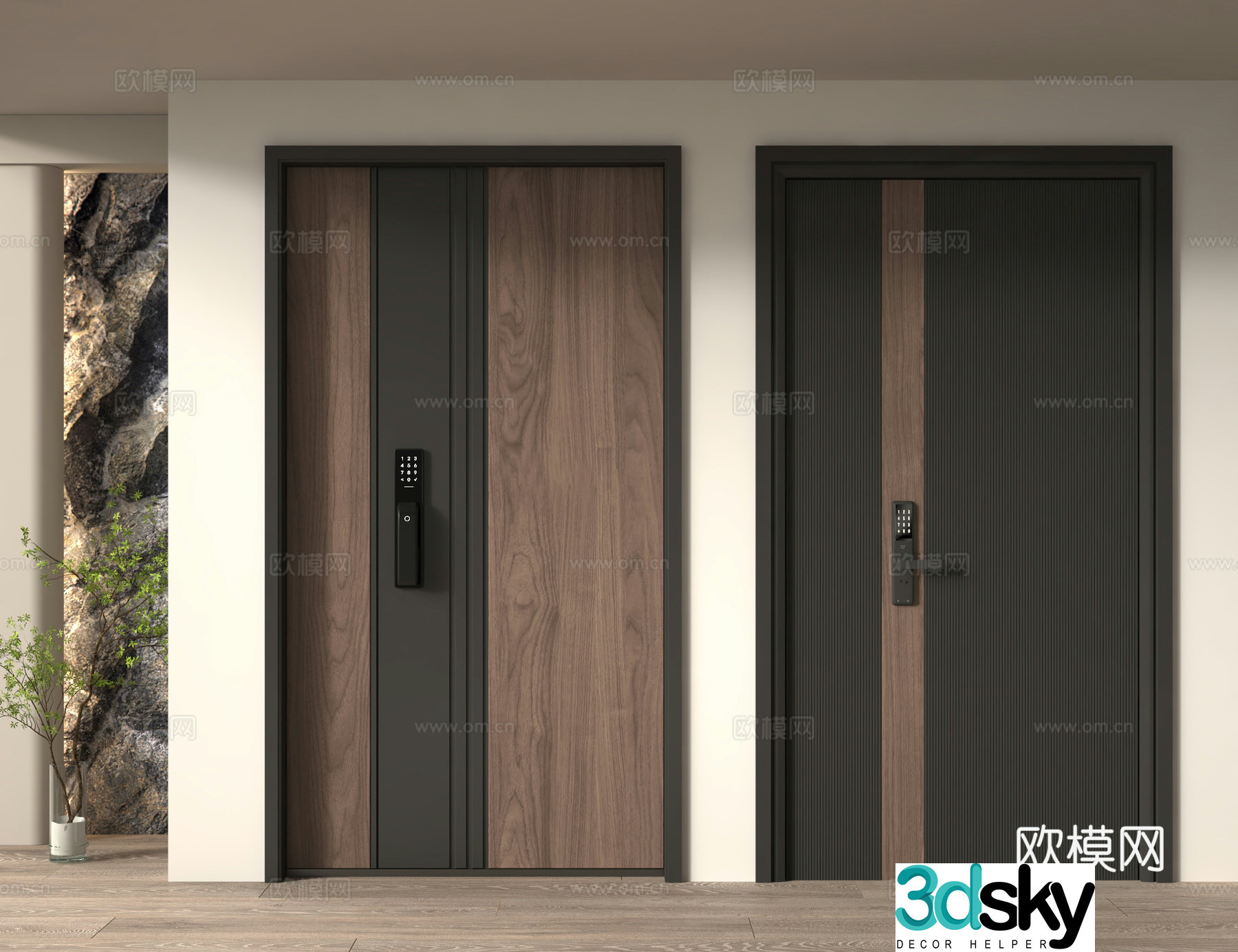 Modern security door Password lock Fingerprint lock 3d model
