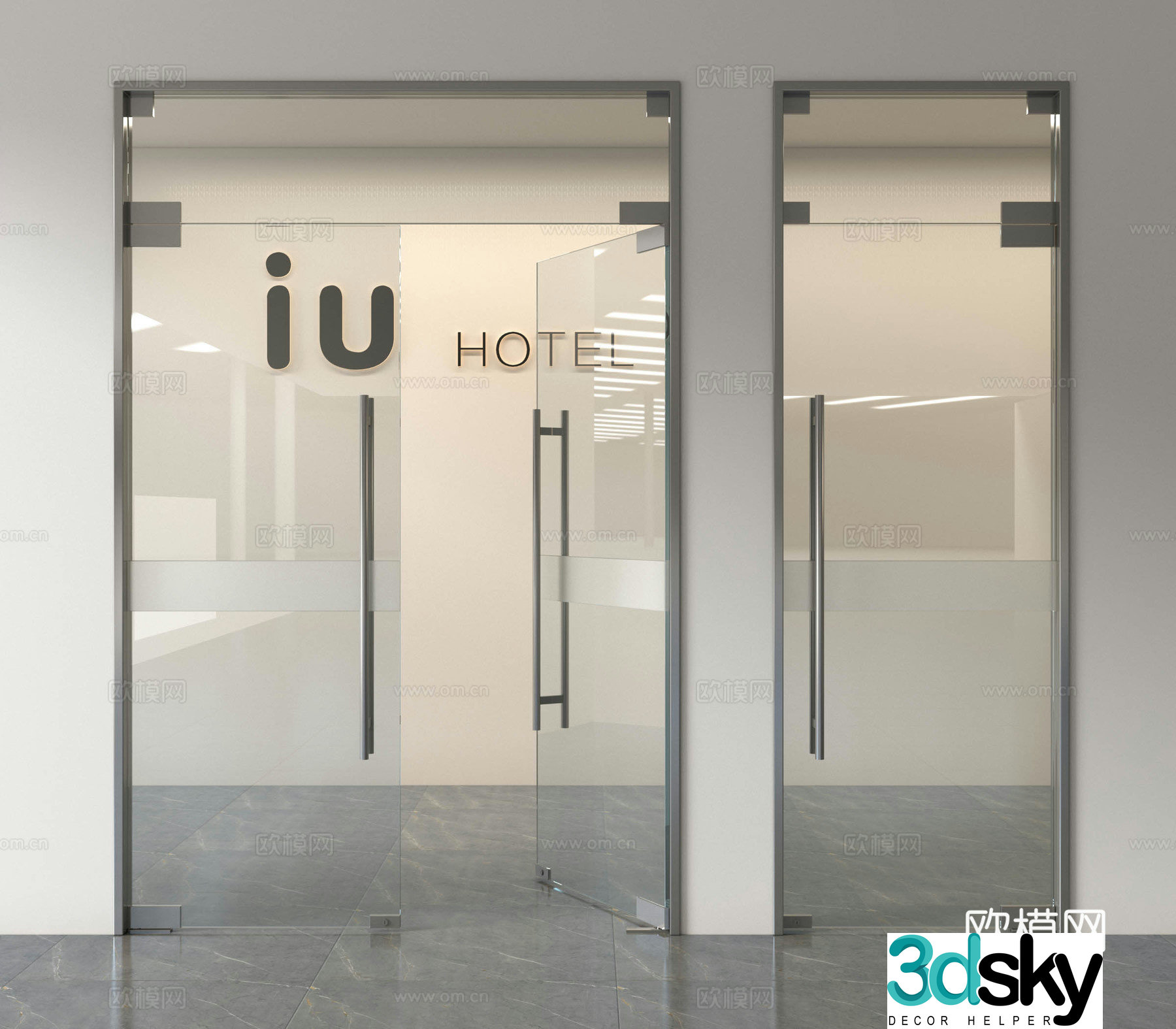 Modern office glass door double-open door glass door glass partition glass door office door 3d model