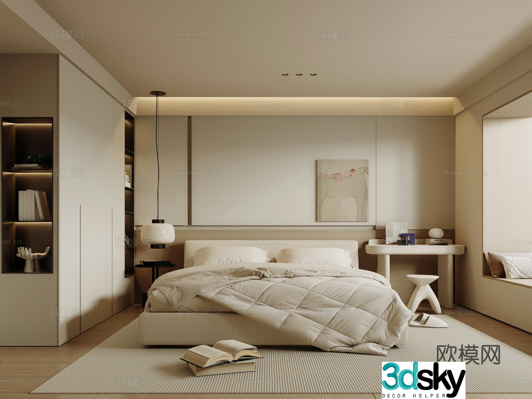 Modern Cream Home Bedroom Master Bedroom Bedroom Dressing Table 3D Model
