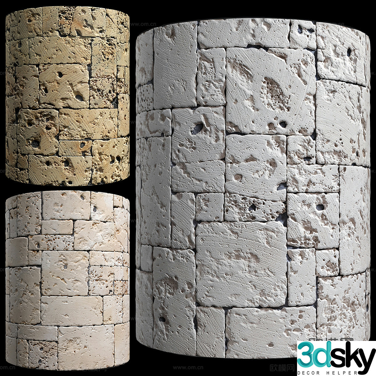New Chinese style cultural stone brick wall 3d model