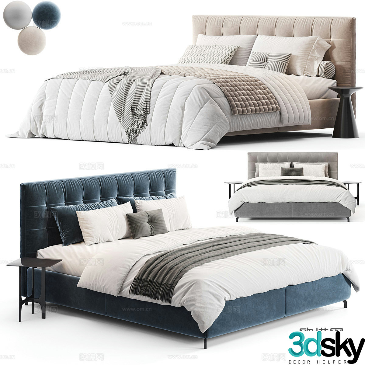 Modern Blest Ipic Fabric Double Bed 3D Model